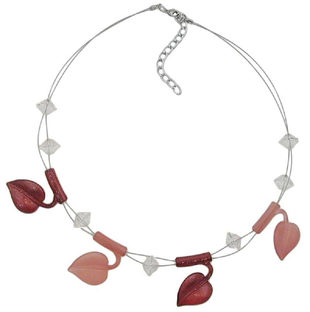 unbespielt Collier Drahtkette mit Kunststoff-Perlen in Blattform Rot-Flitter 44 cm, Modeschmuck für Damen