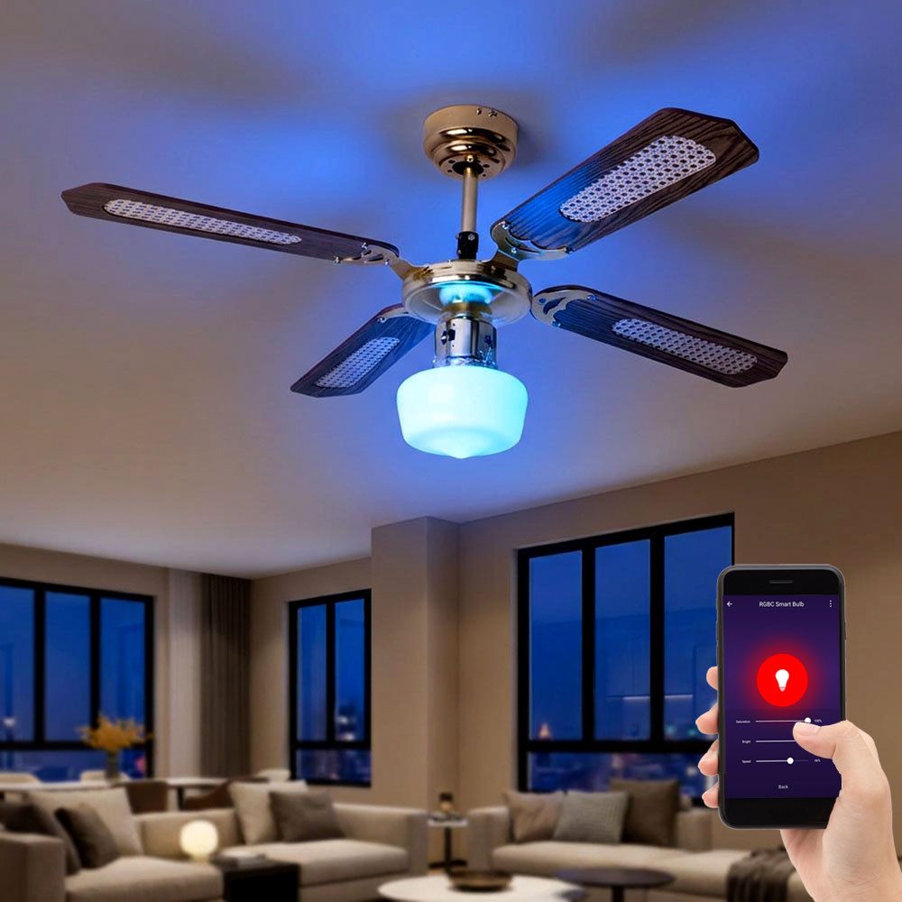 V-TAC Deckenventilator, Deckenventilator Deckenlampe Vor Rücklauf Smart LED dimmbar D 105 cm