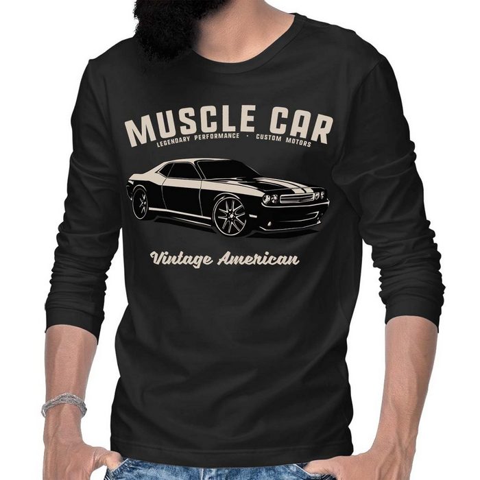 Rebel On Wheels Longsleeve Herren Langarm T-Shirt Challenger Muscle Car mit Auto / US-Car Motiv