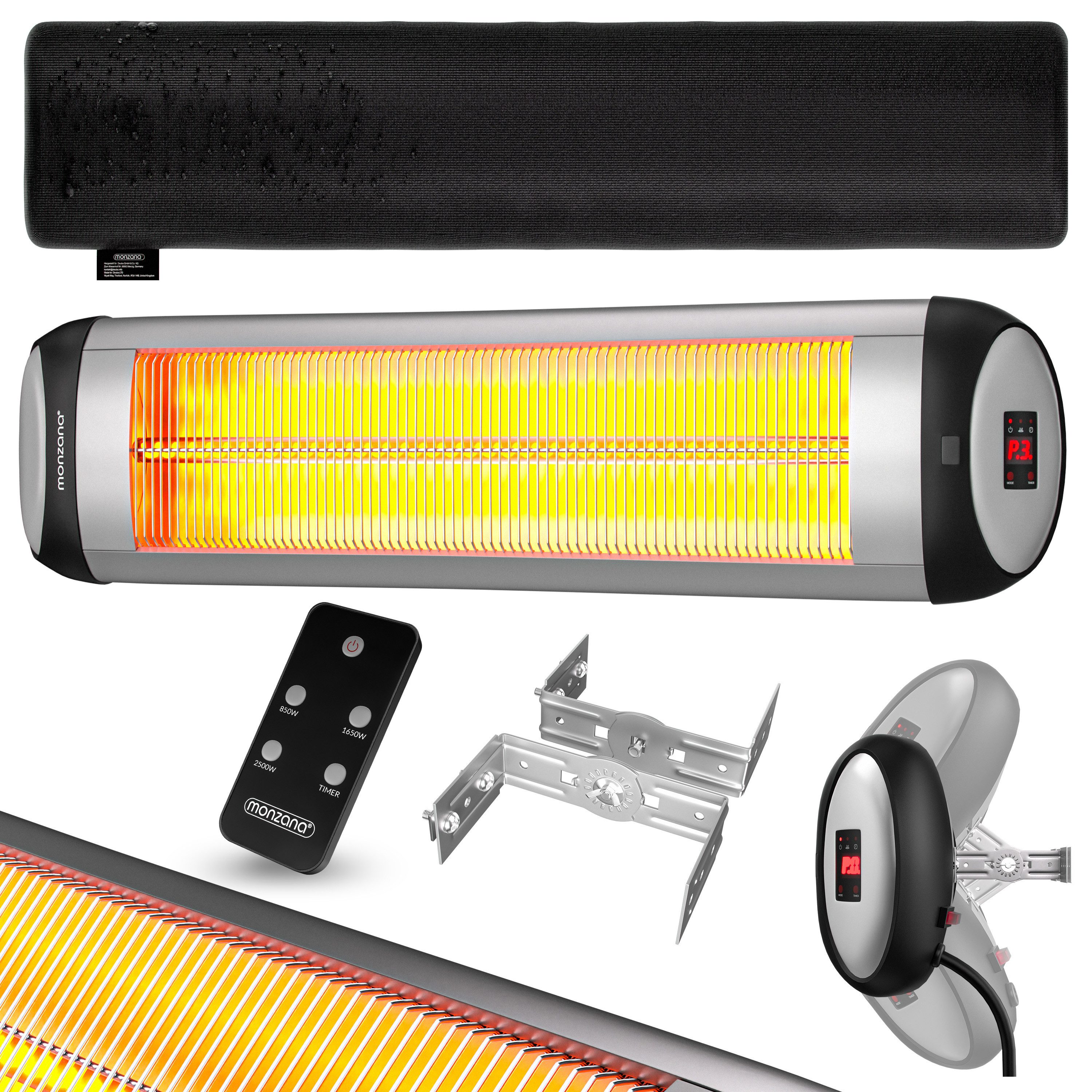 monzana Infrarotstrahler Infrarotstahler, 2500 W, Heizstrahler MZH2501 Timer 3 Stufen 24 Std. Fernbedienung 90 Grad