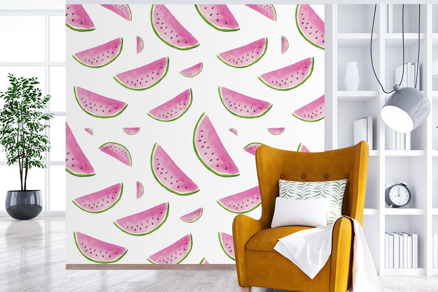 oder Design, Wassermelone Aquarellfarbe St), (5 Matt, für - Wohnzimmer bedruckt, Schlafzimmer, - Fototapete Vinyl Wandtapete MuchoWow Tapete