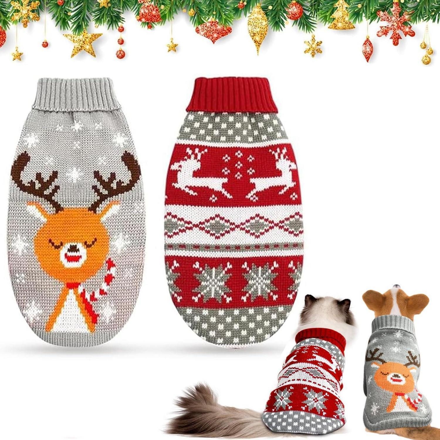 LuxusKollektion Tierpullover 2er-Set Weihnachtshundepullover Rentier XL