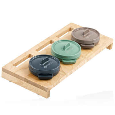 Mahlzeit Serviertopf Mahlzeit Mini Cocotte Set mit Holzständer, 3 x 25, Gusseisen