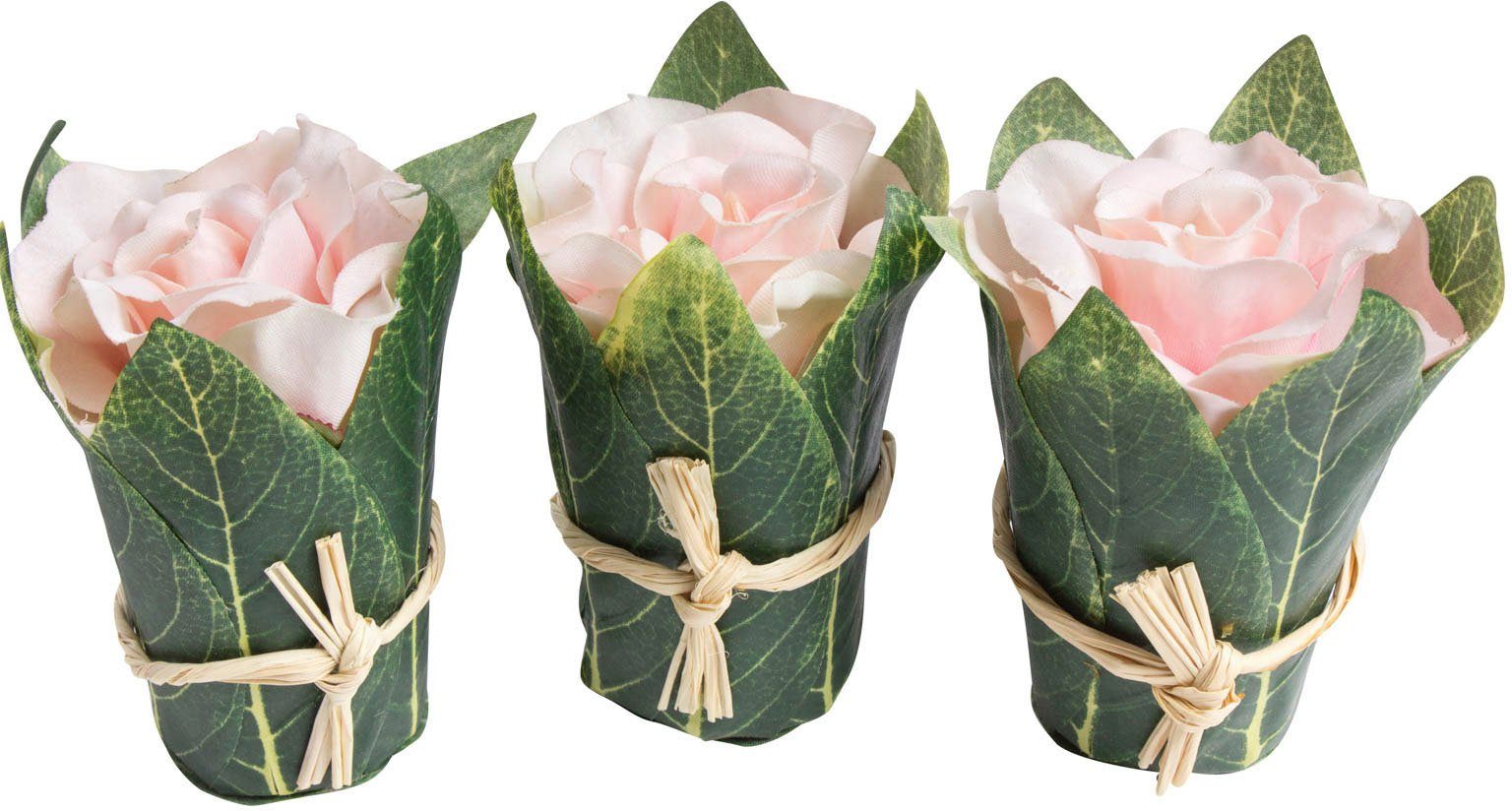 Kunstblume Rosenarrangement mit Blättern umwickelt