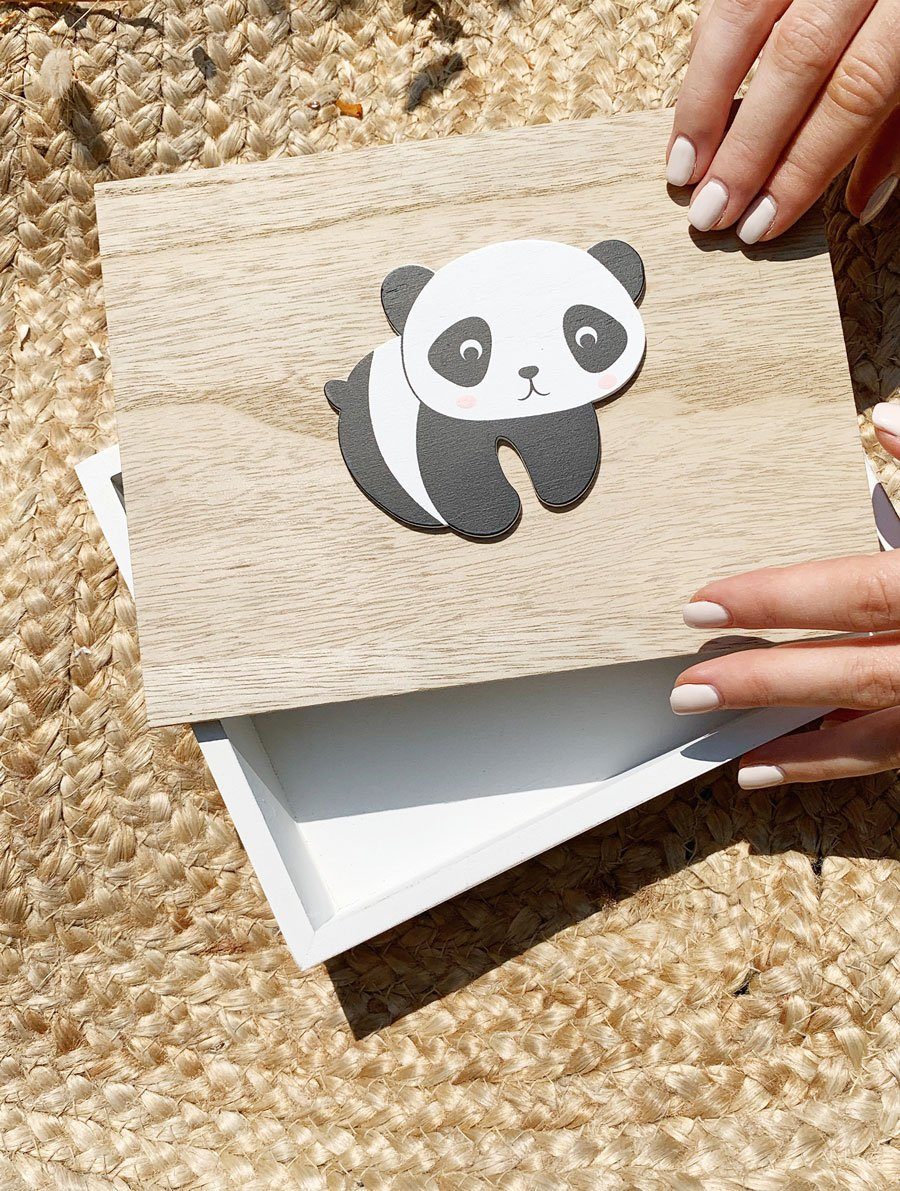 Bilderrahmen Little Fotobox Geschenkbox Natur 21x16x4 mit Deckel Panda IDEAL Holz Box cm Weiß TREND