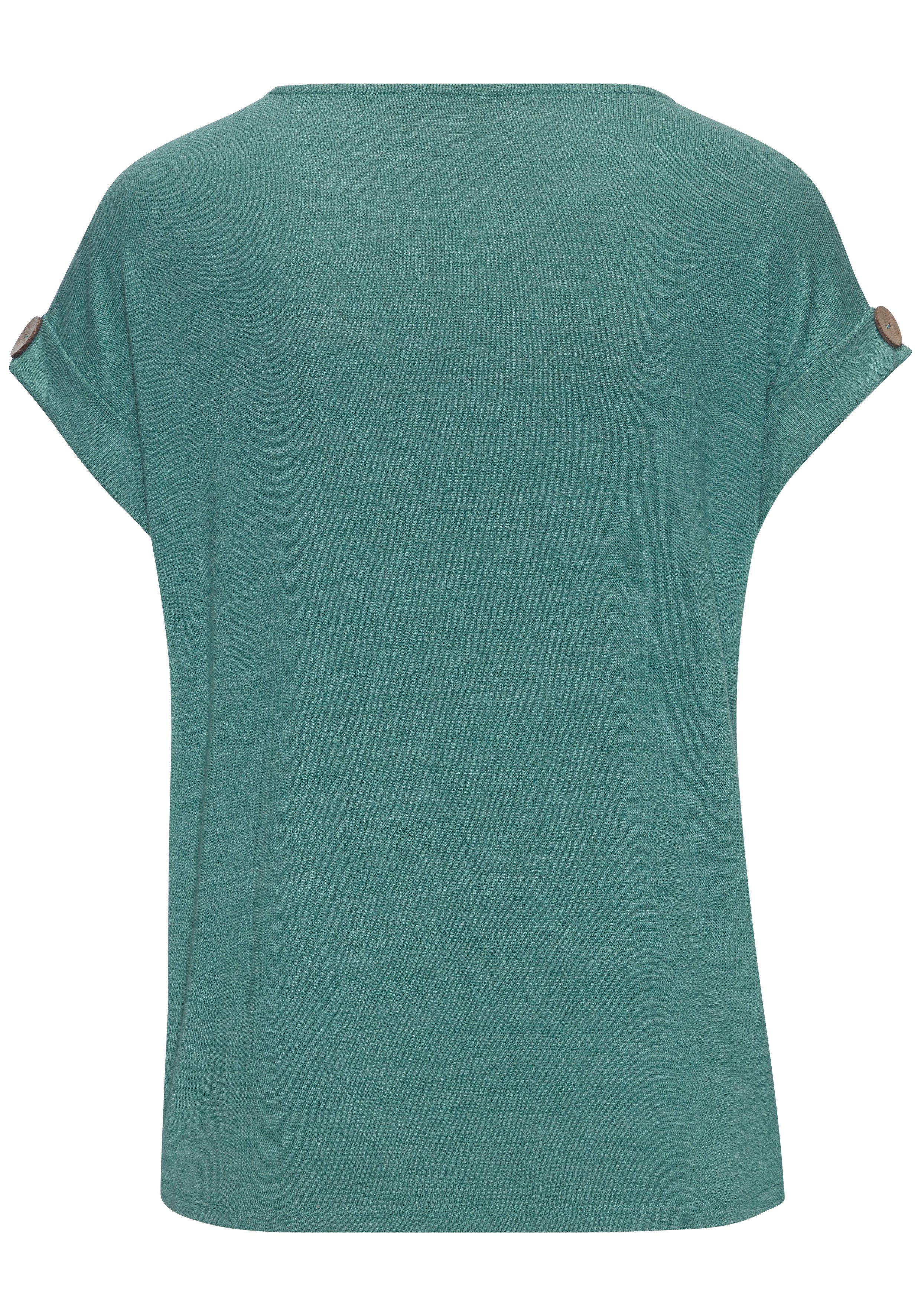 LASCANA Kurzarmshirt mit Knopfdetail am Ärmelabschluss aus weichem Viskose-Feinstrick