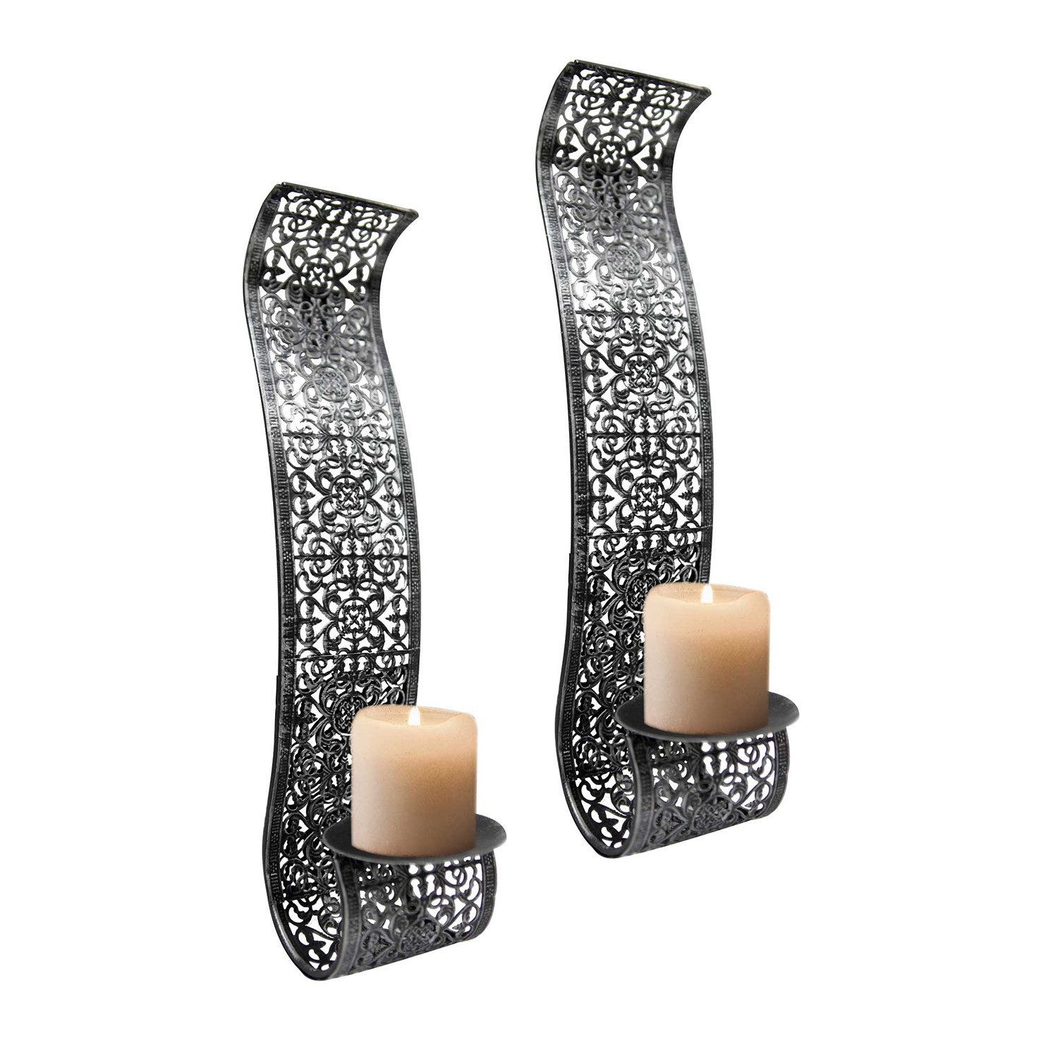 Mojawo Laterne 2er Set Wandkerzenhalter für Stumpenkerzen in Schwarz/silber