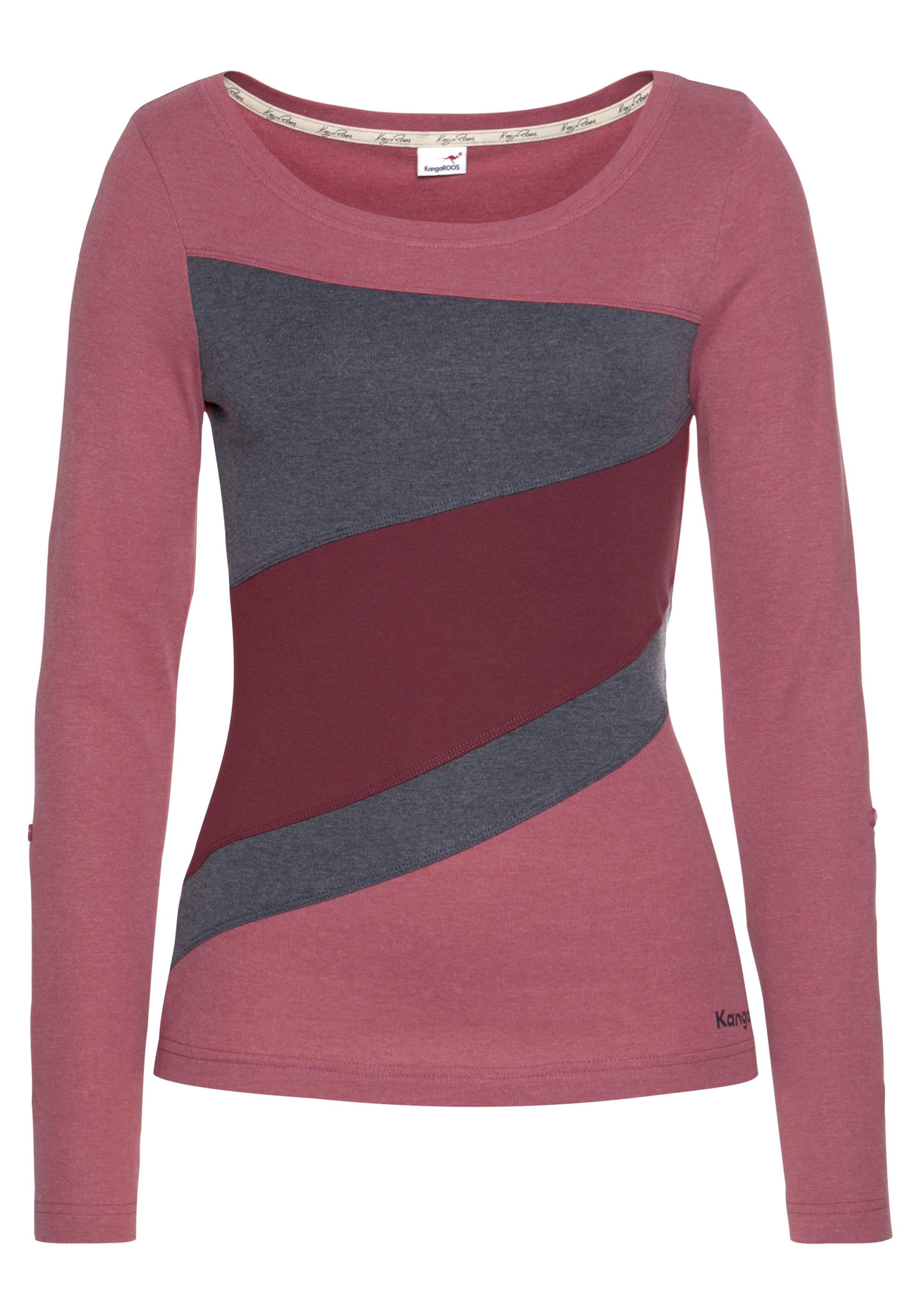 KangaROOS Longsleeve mit Color Blocking rosa-weinrot-marine Details vorne