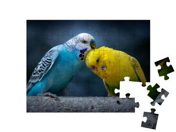 puzzleYOU Puzzle Porträt zweier Wellensittiche auf einem Ast, 48 Puzzleteile, puzzleYOU-Kollektionen Vögel, Wellensittiche