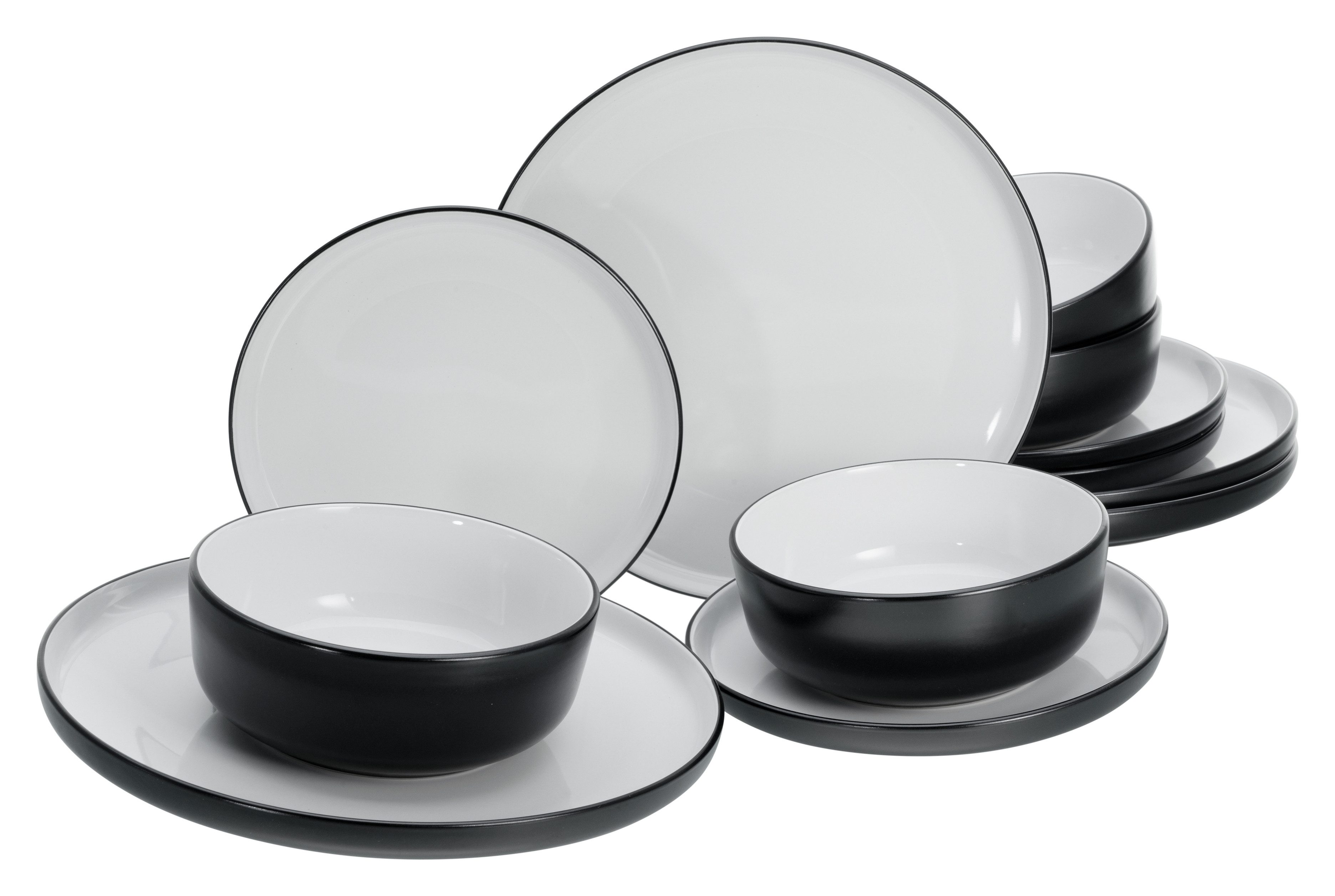 CreaTable Тарелки-Set Nordic Cool Black, Тарелкиset 12-tlg (12-tlg), 4 Personen, Steinzeug, Scandi-Style