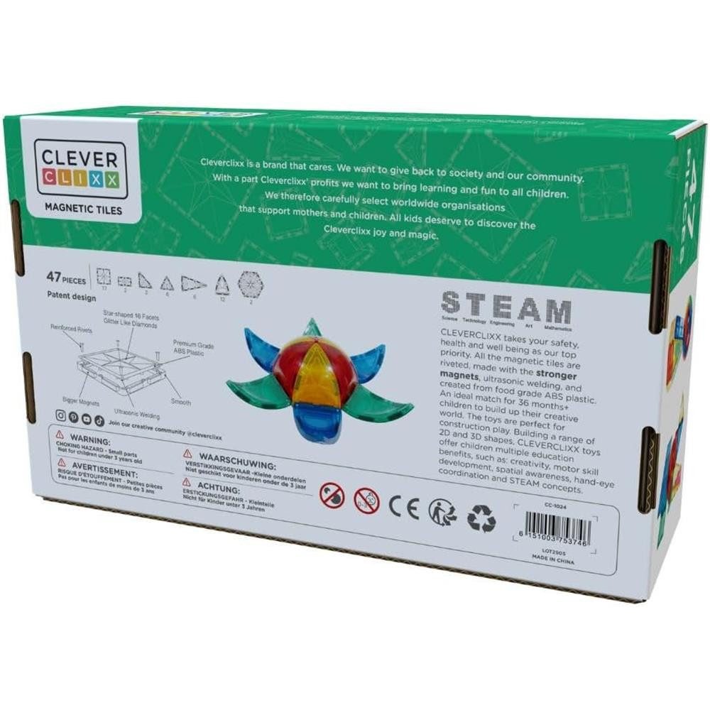 Cleverclixx Cleverclixx Kleiner Kuppel-Bausatz Knallfarben 34 Teile Magnetspielbausteine, langlebiges Magnetspielzeug, robuste Bauweise, erweiterbare Sets