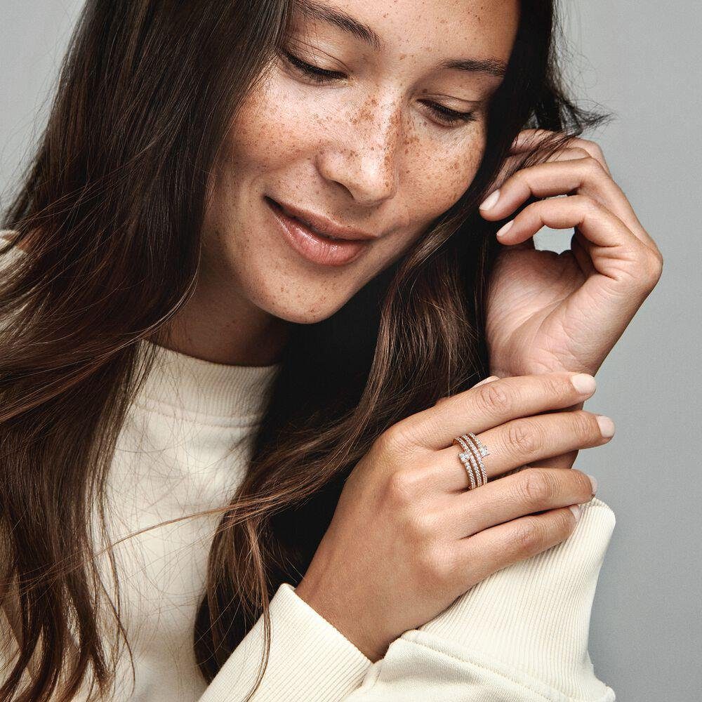 Pandora Fingerring Pandora Dreifacher Spiralring, 14K rosévergoldet mit Zirkonia