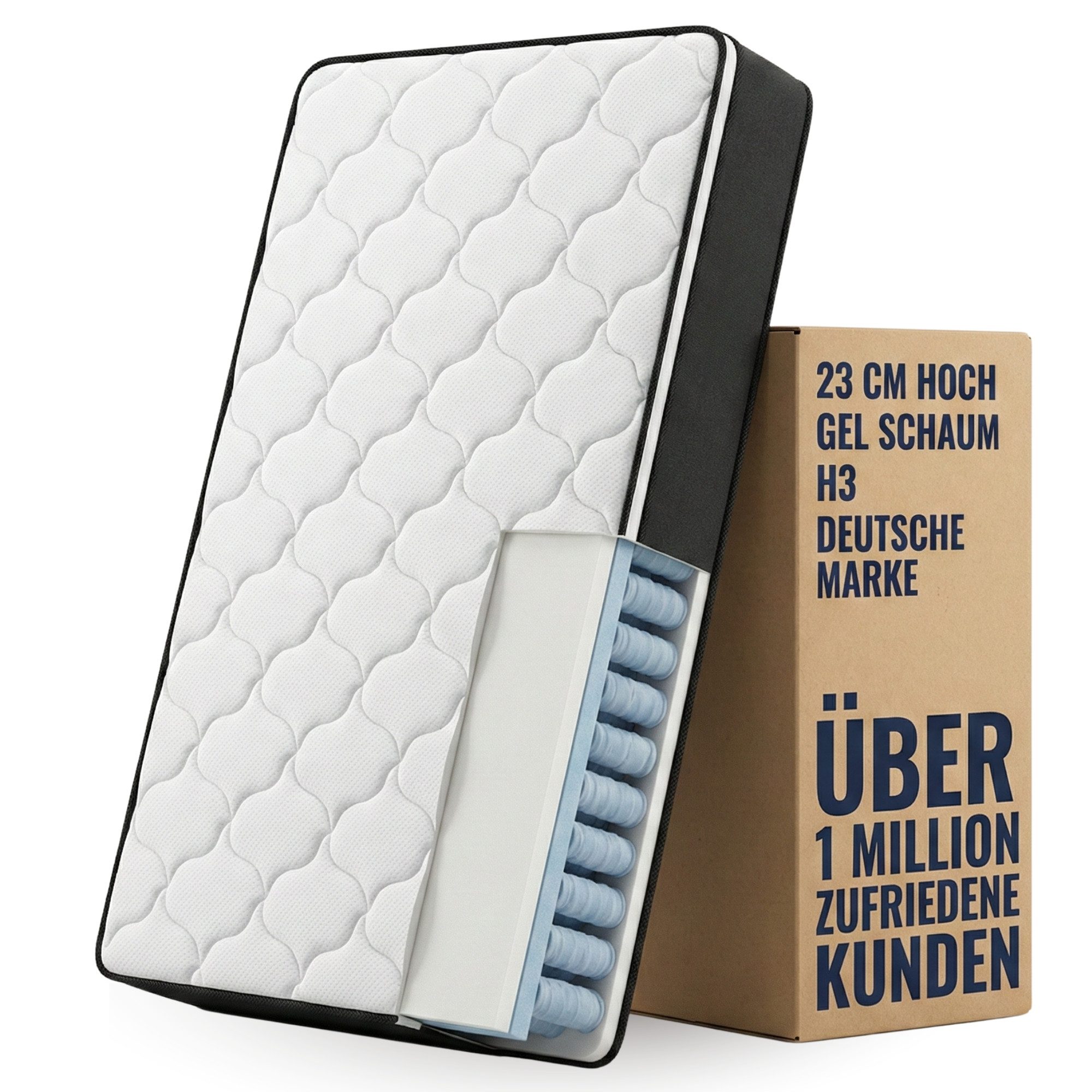 Taschenfederkernmatratze Matratze EMILIA, 23cm hoch, Taschen Federkernmatratze H3 Premium, Arensberger, 23 cm hoch, (90 x 200 cm), Taschenfederkernmatratze mit Gelschaum & Kaltschaum, 90x200cm