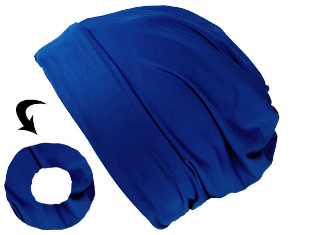 Tini - Shirts Beanie Long Beanie Schlauch Tuch / Zopflochmütze Slouch Beanie - loop Schal Tuch und Zopflochmütze in einem - Ponytail Mütze royal blau