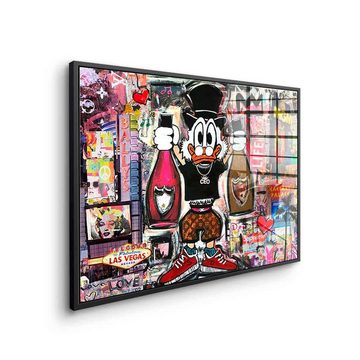 DOTCOMCANVAS® Acrylglasbild Dagobert in Las Vegas - Acrylglas, Dagobert Duck Acrylglasbild quer Las Vegas Comic Pop Art Collage