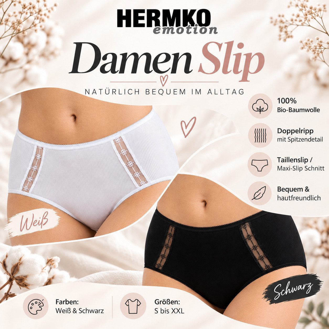 HERMKO Taillenslip 12503820 Bio-Baumwolle Doppelripp mit Spitzendetails hergestellt in EU – Bild 2 von 3