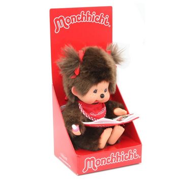 Monchhichi Plüschfigur Mädchen mit Buch 20 cm Monchhichi Puppe Original rotes Lätzchen