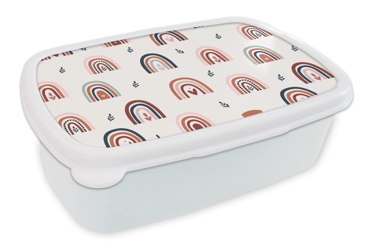 MuchoWow Lunchbox Regenbogen - Pastell - Muster - Bohème, Kunststoff, (2-tlg), Brotbox für Kinder und Erwachsene, Brotdose, für Jungs und Mädchen weiß