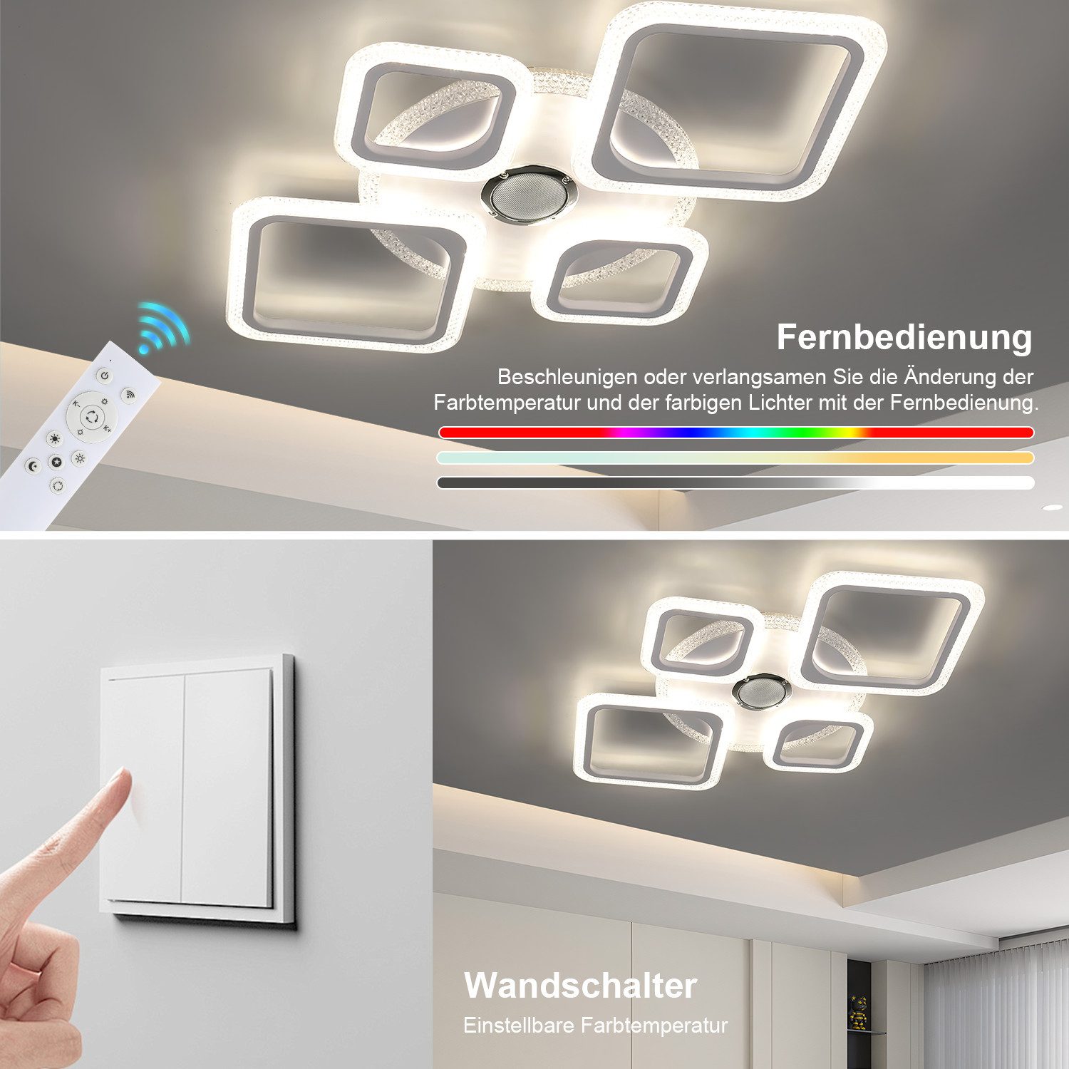 oyajia LED Deckenleuchte 50W Deckenlampe RGB Farbspiel, Dimmbar mit Fernbedienung, RGB-Hintergrundbeleuchtung, LED fest integriert, RGB, moderne deckenleuchten, – Bild 5 von 5