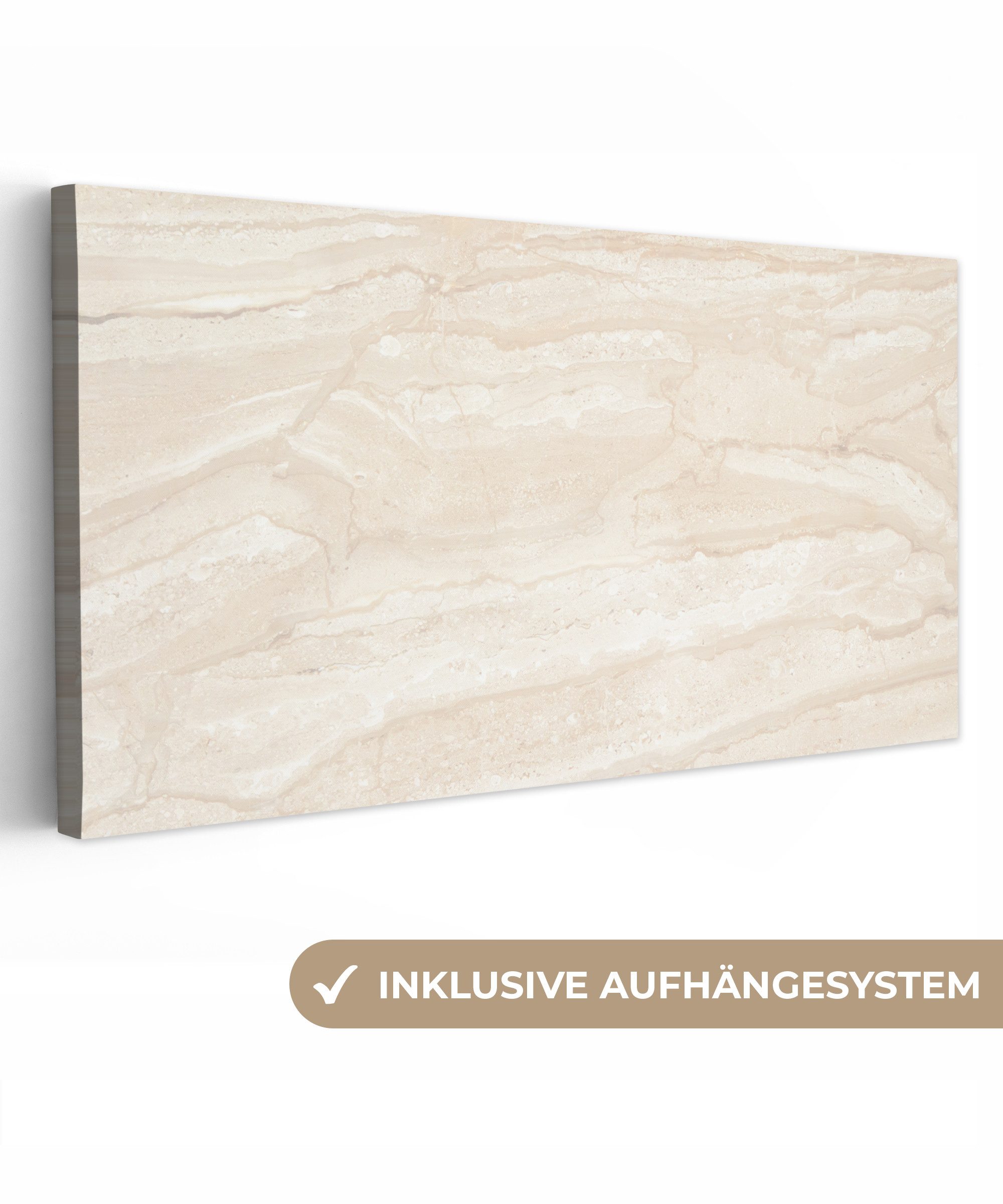 OneMillionCanvasses® Leinwandbild Panorama Marmor - Kalk - Sand - Textur, Fotodruck (1 St), Wandbild, Deko Schlafzimmer Wohnzimmer Flur 40x20 cm