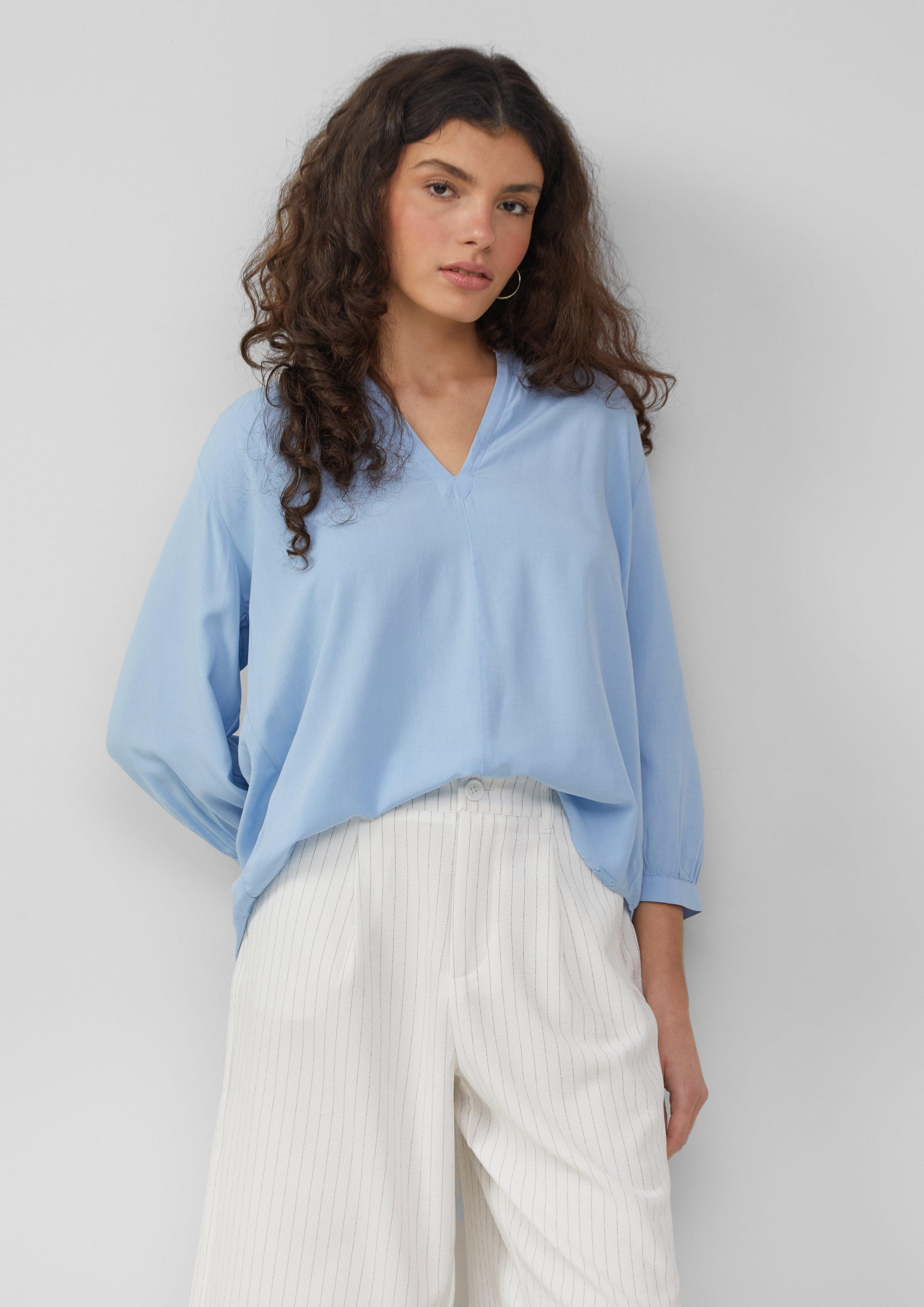 Langarmbluse Viskose-Bluse mit Raffung an der Schulter