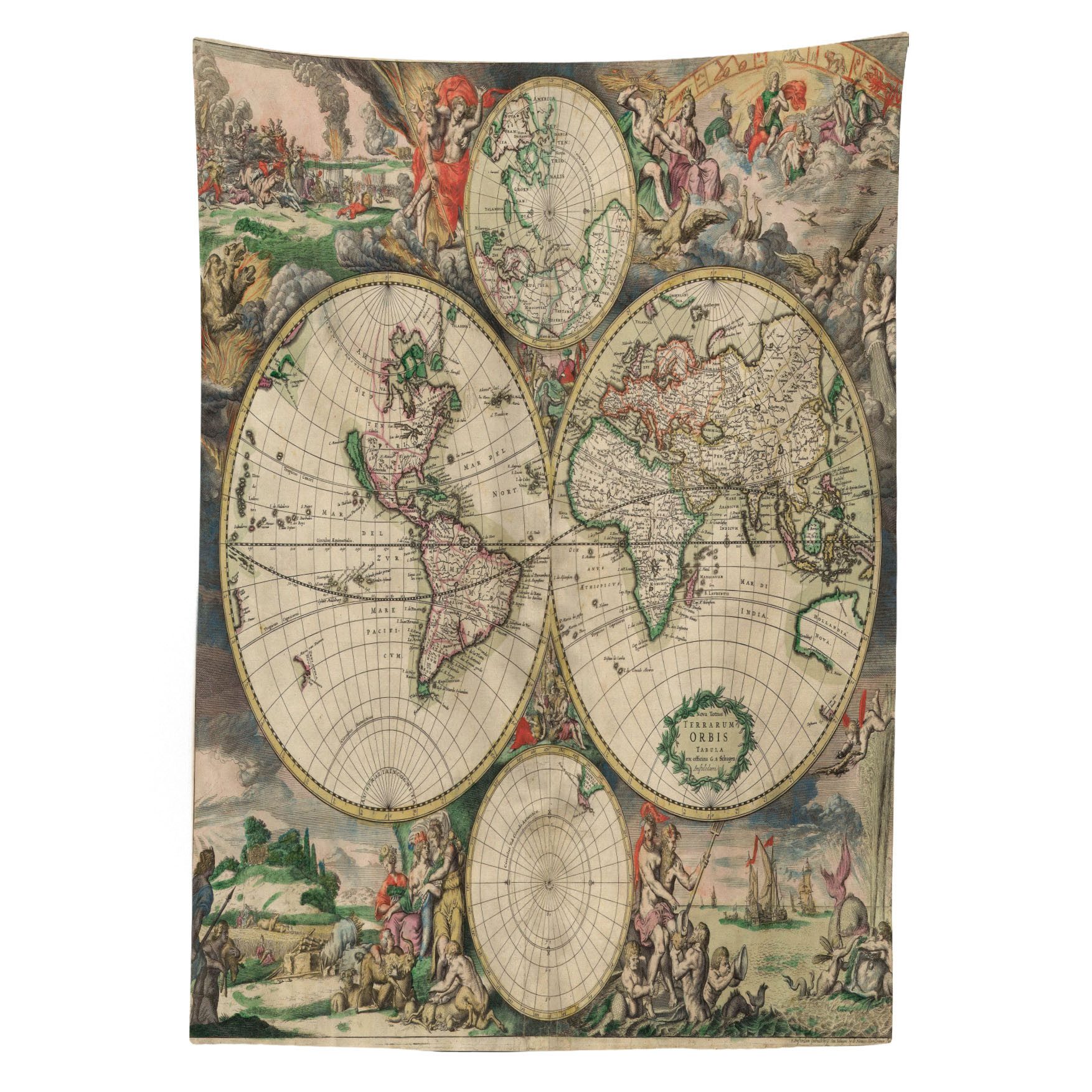 Abakuhaus Tischdecke Farbfest Waschbar Für den Außen Bereich geeignet Klare Farben, Weltkarte Antike Klassiker