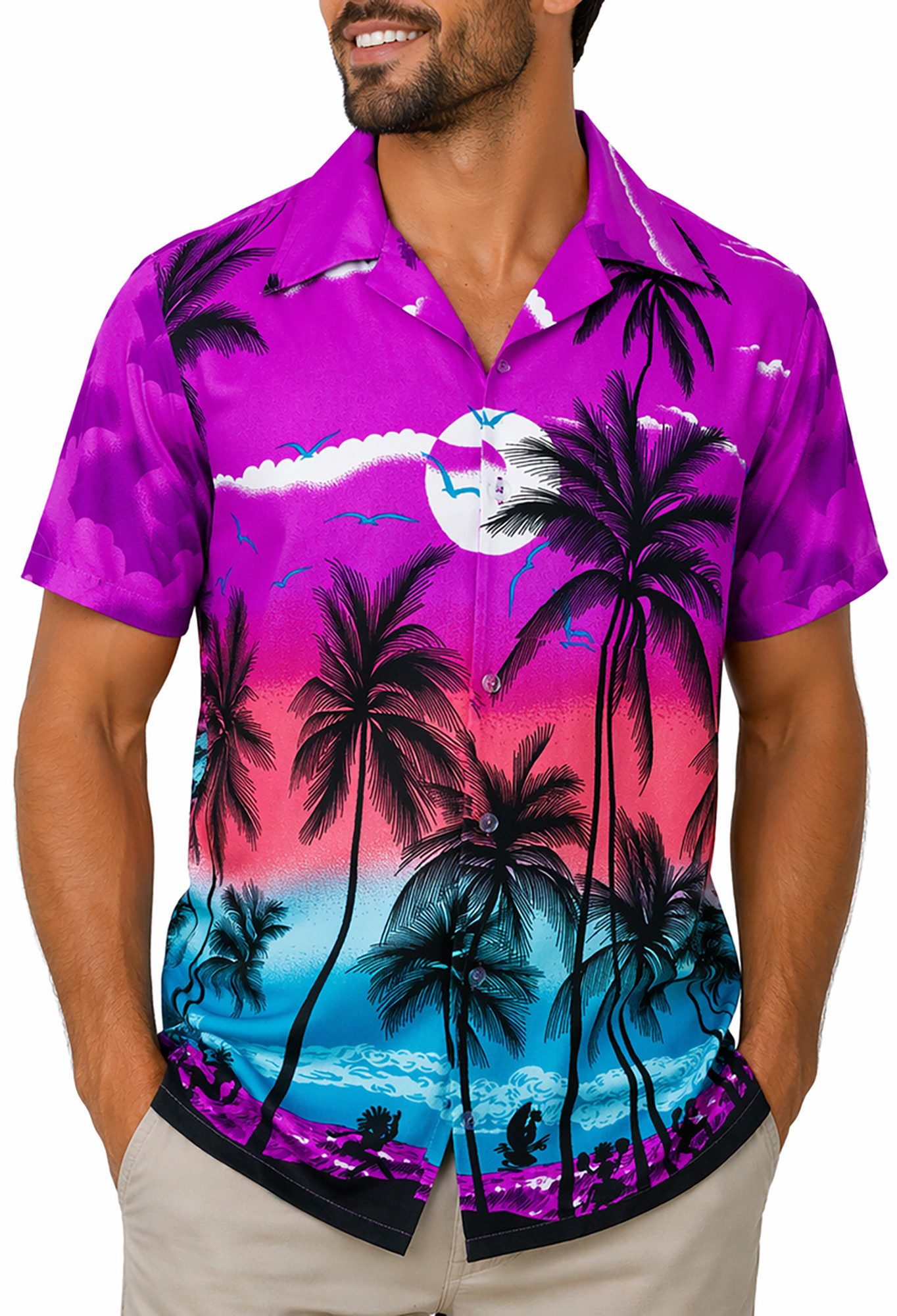 King Kameha Hawaiihemd "Beach" Funky Hawaii-Hemd Herren Kurzarm Front-Tasche Stylish