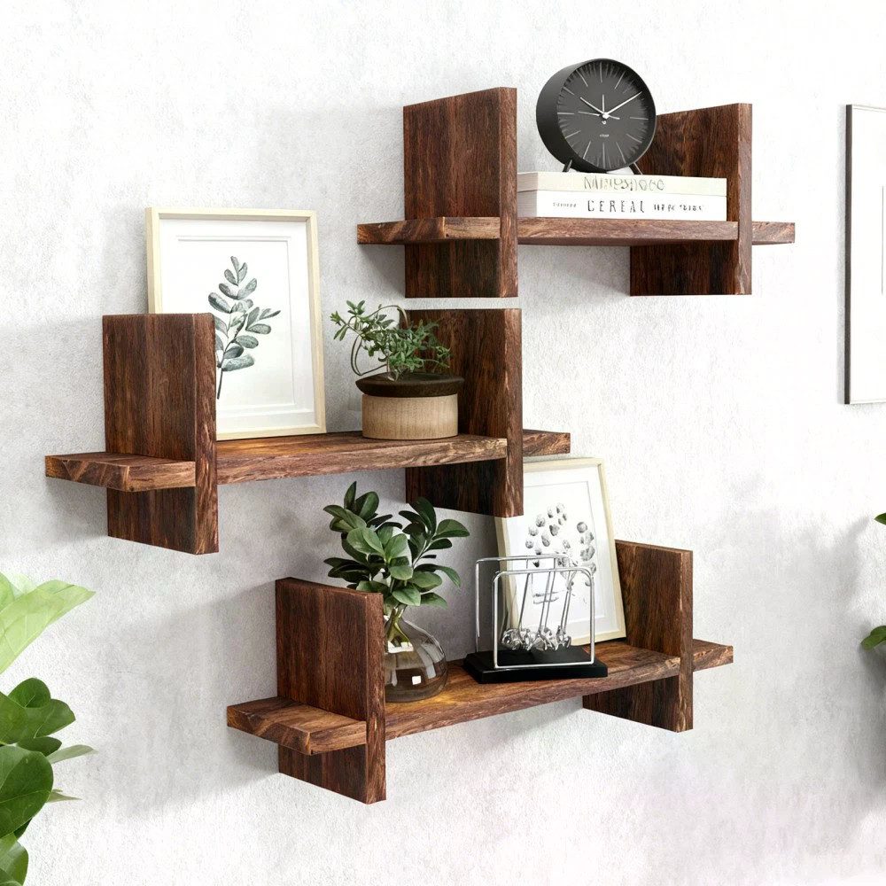 Stelby Wandregal Wandregal 3er-Set Holz – Schweberegal, Wandboard braun, 3-tlg., Modernes, luxuriöses und platzsparendes Design