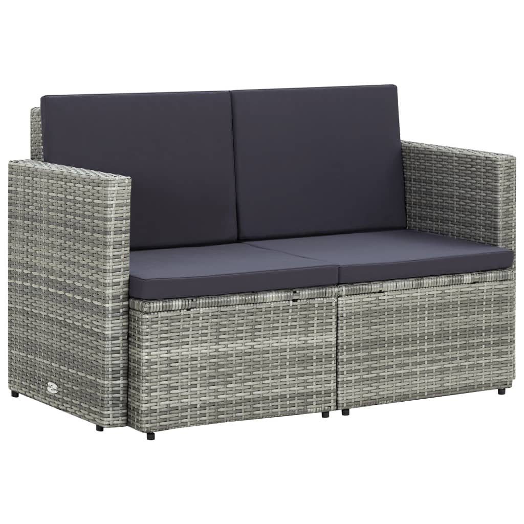 vidaXL Loungesofa 2-Sitzer-Gartensofa mit Auflagen Grau Poly Rattan, 1 Teile | Alle Sofas