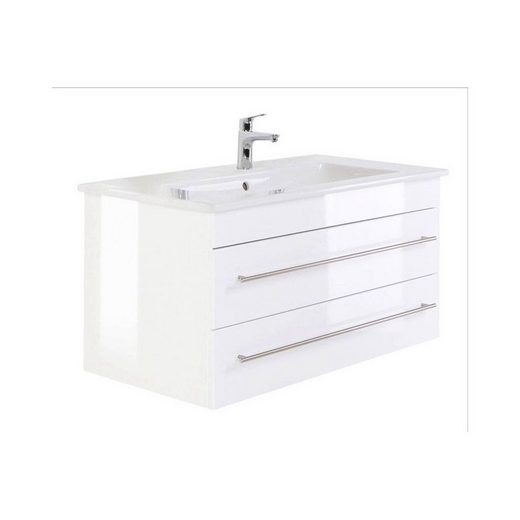 Lomadox Waschtisch »VENTICELLO«, Badmöbel 100cm Hochglanz weiß mit