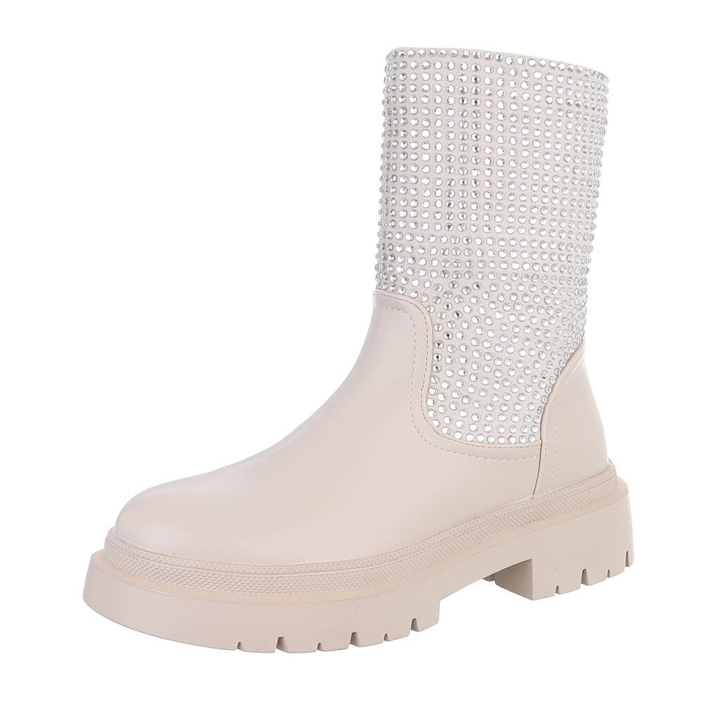 Ital-Design Damen Freizeit Plateaustiefelette (87124859) Blockabsatz Plateaustiefeletten in Beige
