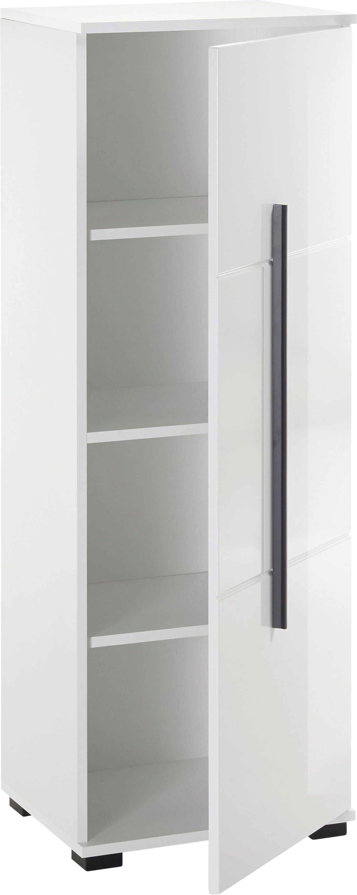 Home affaire Midischrank Cantara, Badschrank in Hochglanz Weiß, Schrank im modernen Design mit schwarzen Griffen, ausreichend Stauraum