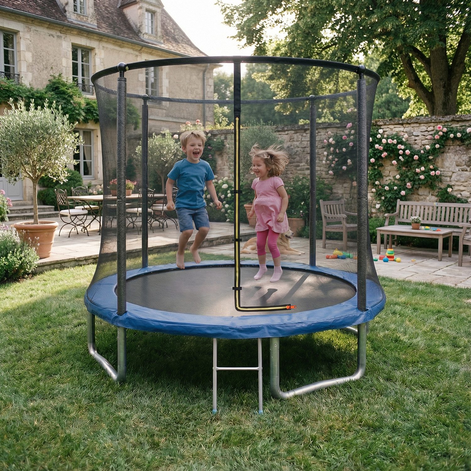 HOMALL Gartentrampolin Kindertrampolin, Outdoor-Trampolin, Durchmesser 183/222/290/360 cm, Ø 183 cm, (Ausgestattet mit Sicherheitsnetz, Leiter und 360°-Geländer, maximale Tragkraft 120 kg)