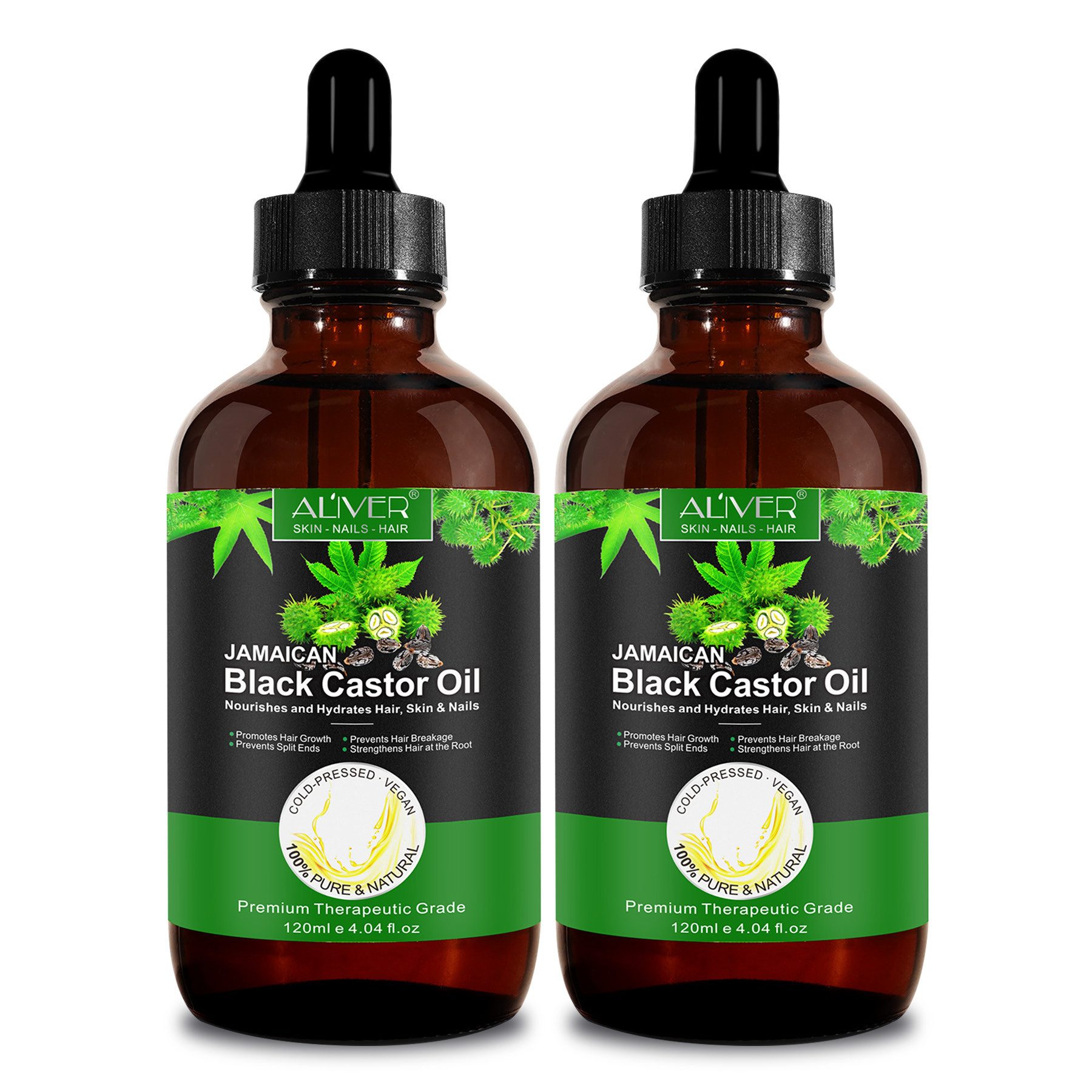 ALIVER Haaröl Rizinusöl Castor Oil Haut Haar Bart Wimpern Augenbrauen Nägel, 2-tlg., Feuchtigkeitscreme, Wimpernpflege, Augenbrauenpflege, Bartpflege