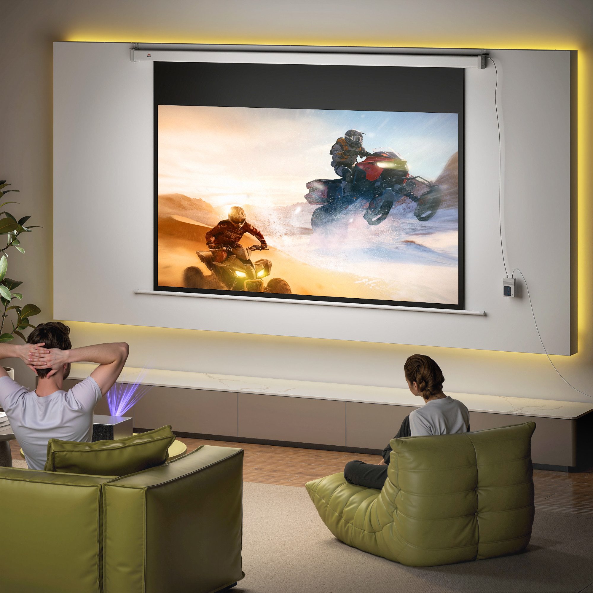 HOMCOM Leinwand Beamer 120 Zoll 16:9 4K Projektionsleinwand elektrisch, für Wand- und Deckenmontage, für Heimkino, Büro
