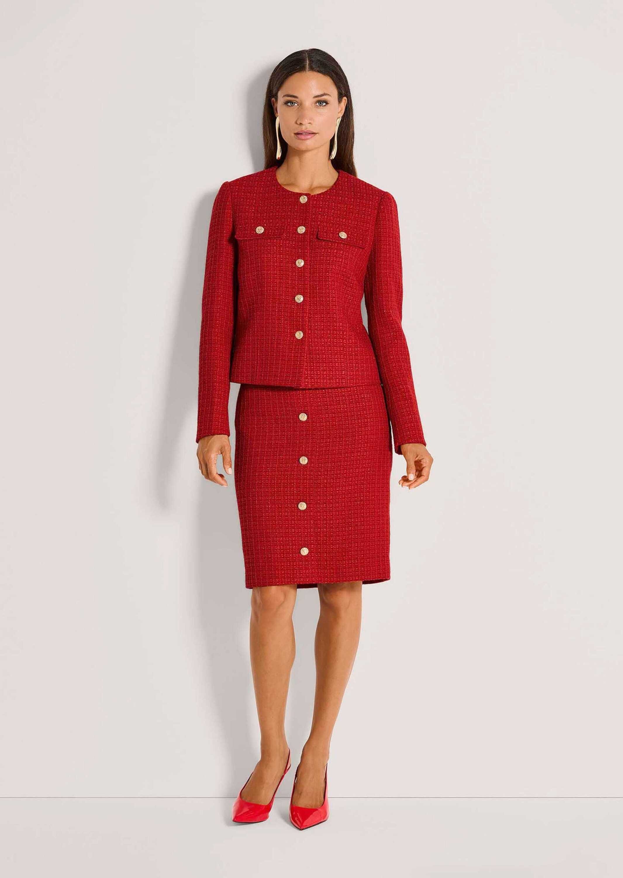MADELEINE Kurzblazer Eleganter Kurzblazer ohne Kragen Uni-Design mit klassischem Rundhalsausschnitt