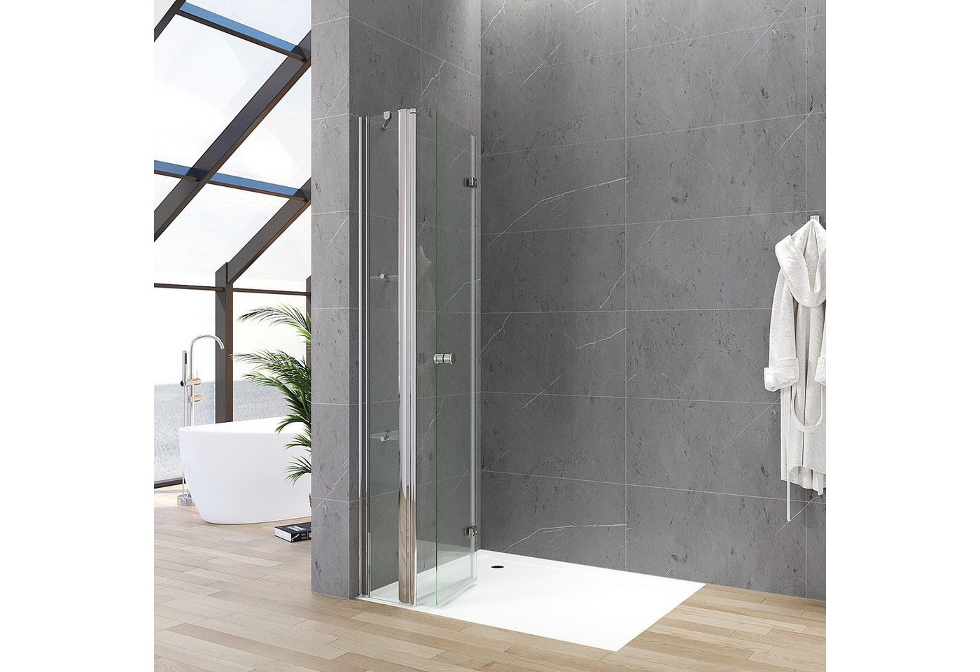 Thumbnail - AQUABATOS Walk-in-Dusche Walk-in Duschwand Glas 90 95 100 110 120 140 cm breit Höhe 187 cm, Duschtür an Festteil Duschab...