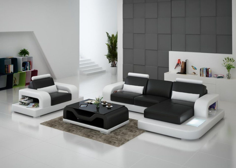 JVmoebel Ecksofa, Ledersofa Couch Wohnlandschaft Eck + 1Sitzer Garnitur Design Modern | Ecksofas