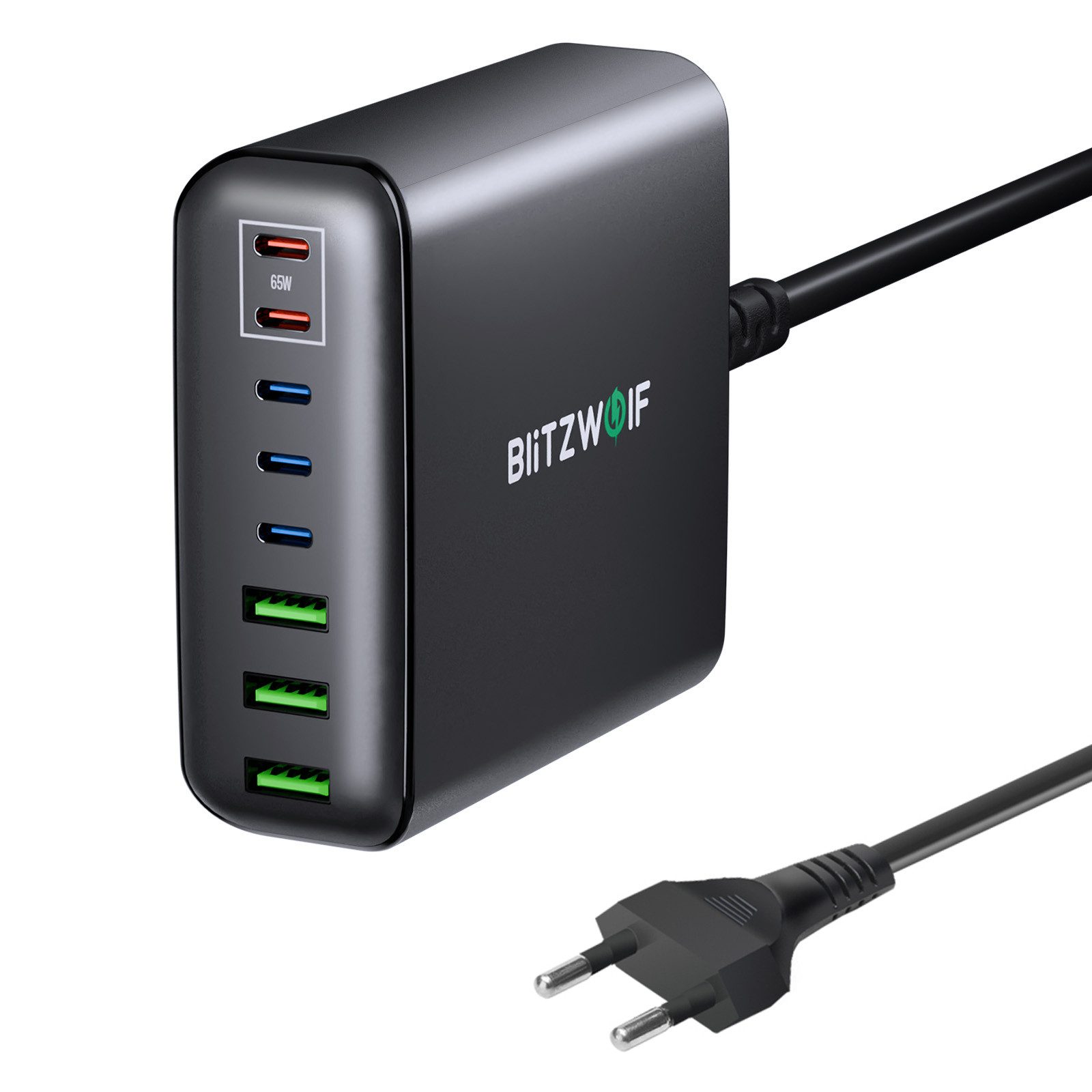 BLiTZWOLF 250W 8-Port GaN USB-Ladegerät (5x USB-C PD + 3x USB-A Schnellladegerät, Smartphone Laptop Ladegerät, Desktop-Ladestation)