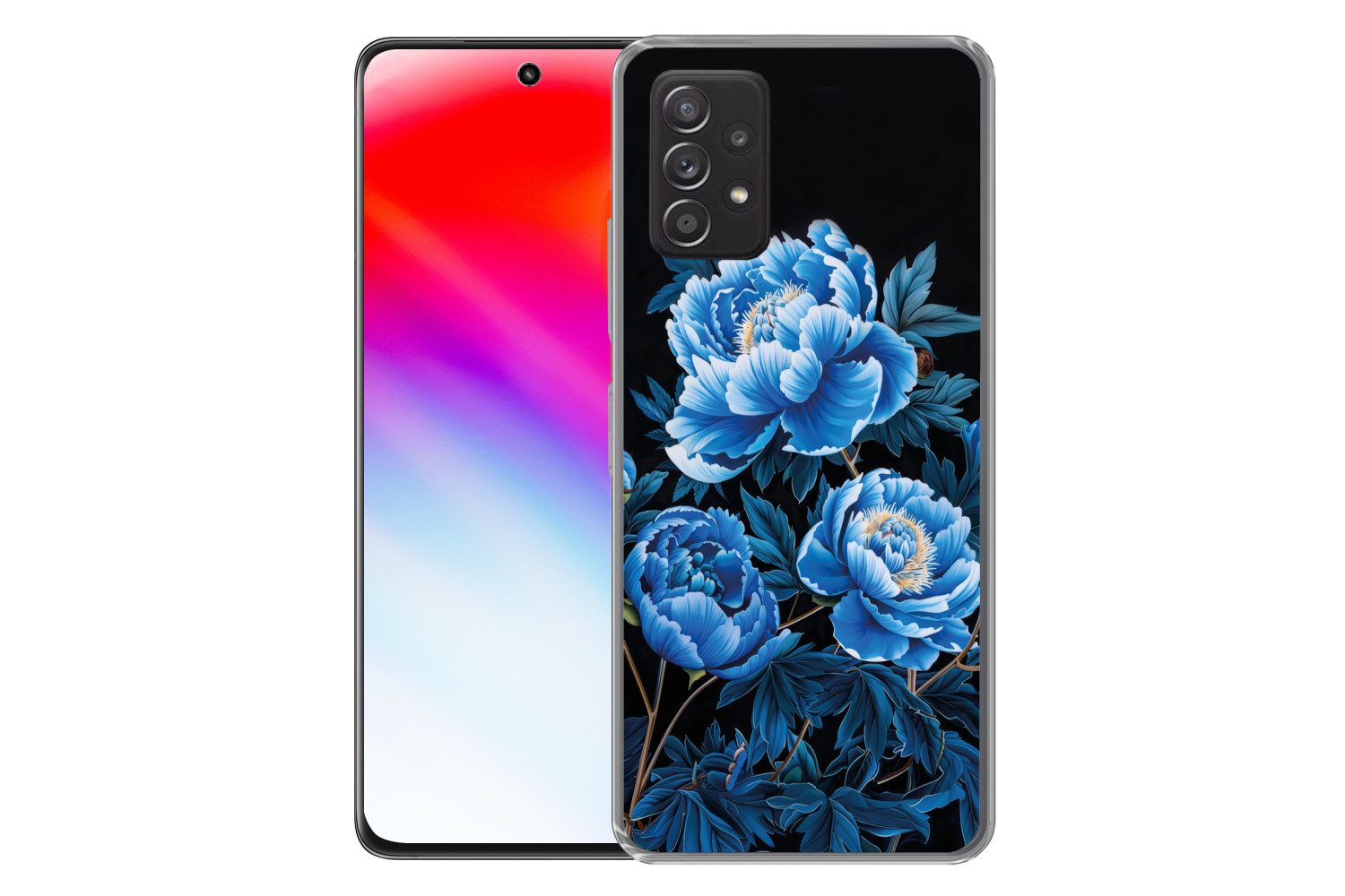MuchoWow Handyhülle für Samsung Galaxy A33 5G Blumen - Schwarz - Blau - Modern, Smartphone-Bumper, Print, Handy Schutzhülle Dünn