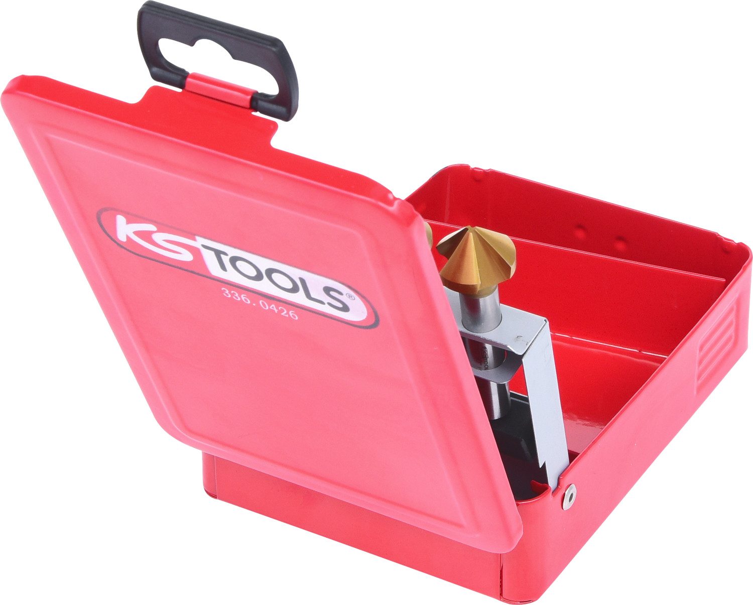 Thumbnail - KS Tools Senkbohrer HSS TiN Kegel-Entgratsenker-Satz, Stahlblechkassette 6-tlg (336.0426