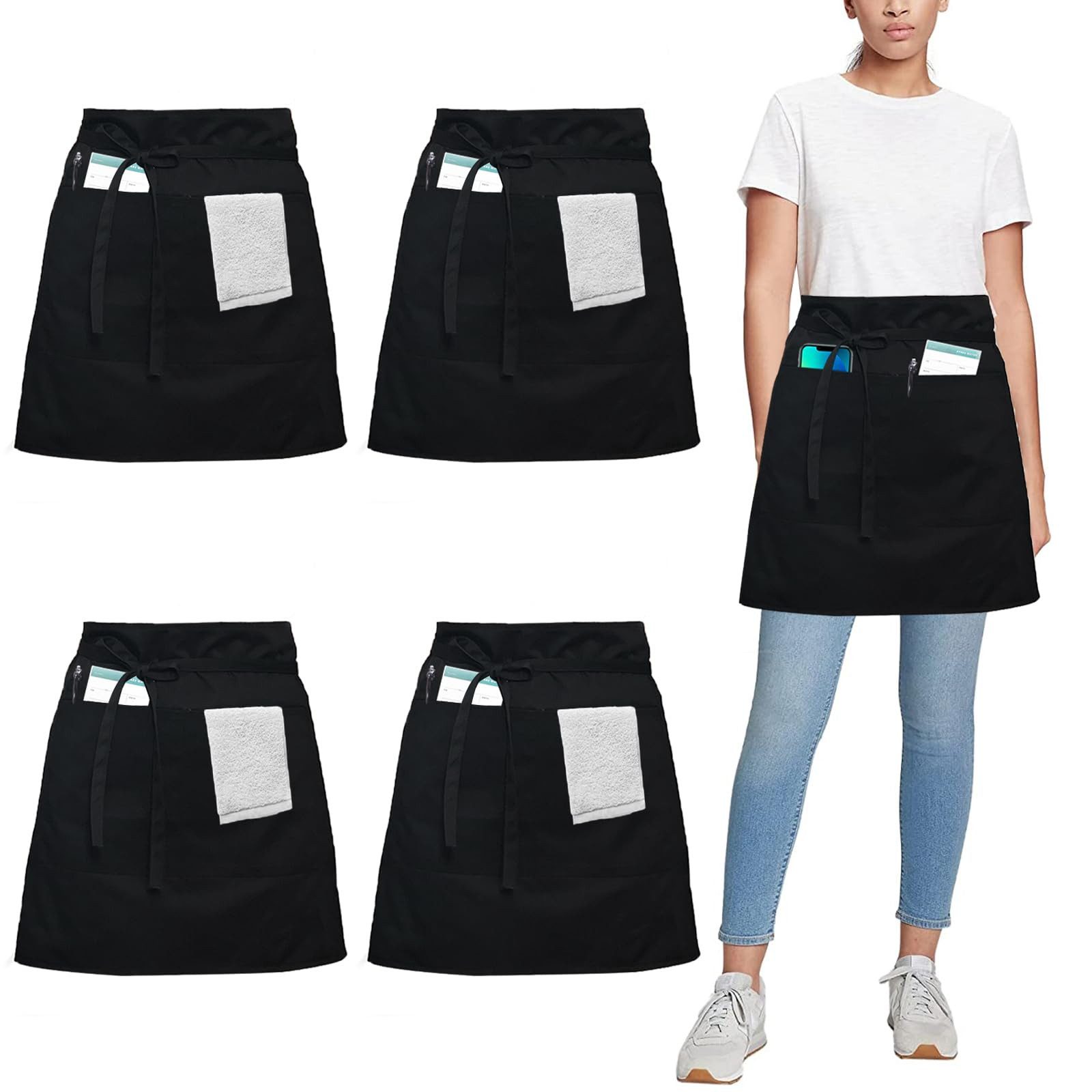FOUORTUNATE-BEE Grillschürze 4er Vorbindeschürzen kurze Schürze mit 3 Taschen Koch Gastro Unisex, (4-tlg), Vorbindeschürze 3 Taschen für Küche Café Bäckerei Service Gastronomie