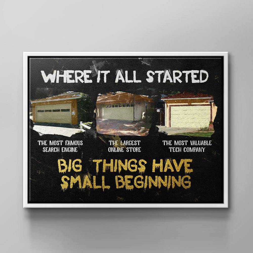 Things Big Beginnings, small DOTCOMCANVAS® Rahmen Gold Motivation have Dinge Online-Shop Schwarz Big Wandbild Engine ohne Things Leinwandbild