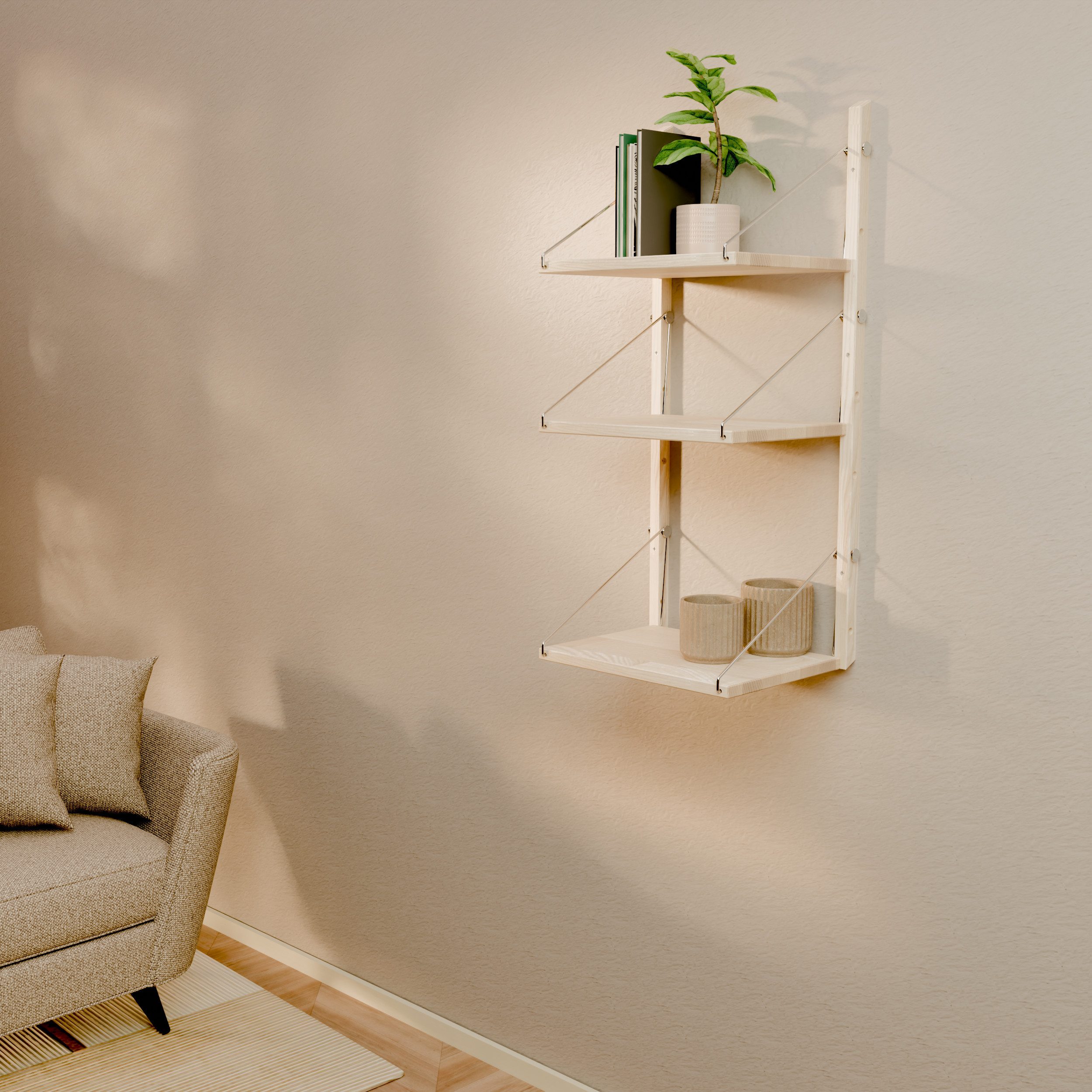 pamo. design Wandregal Modulares Regalsystem STAKK Dekoregal, Set, Modulares Skandi-Regal aus Esche & Stahl, bis 50 kg, Made in Europe