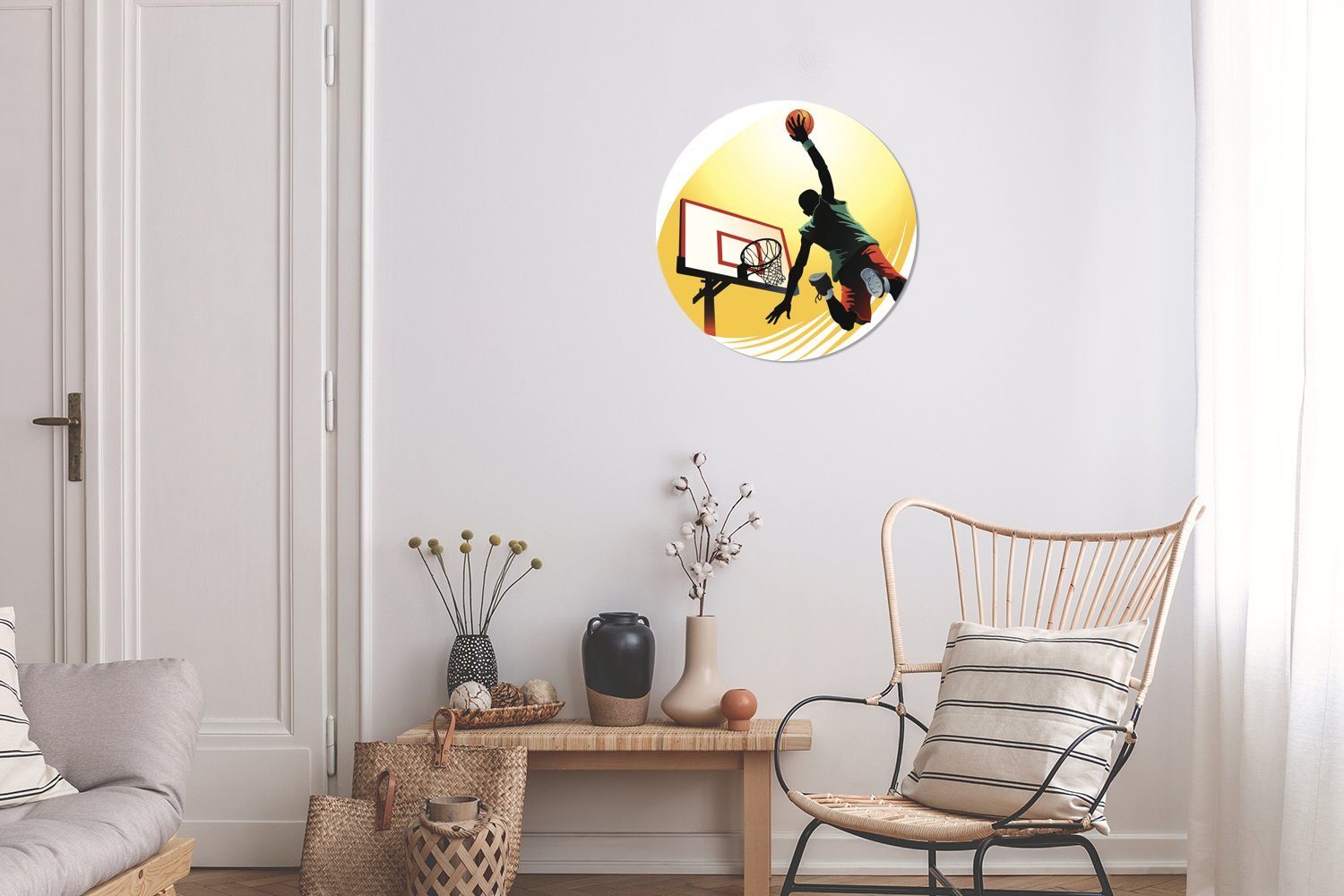 (1 MuchoWow Wanddekoration Illustration Seite, cm Rundes ein wirft St), Gemälde Wohnzimmer, von einer der In Forex, Basketballspieler Wandbild, 30x30 Kreis