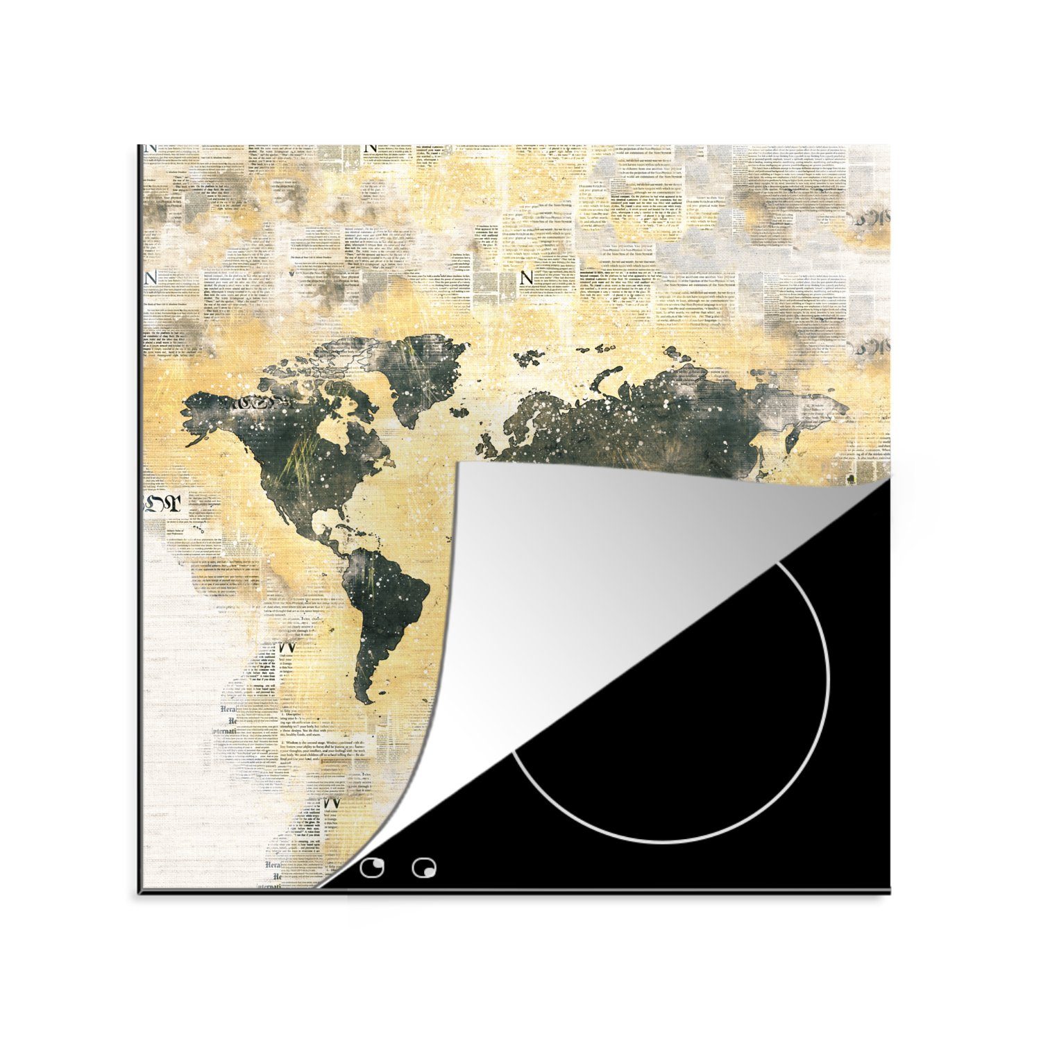 MuchoWow Herdblende-/Abdeckplatte Weltkarte - Farben - Aquarellfarben, Vinyl, (1 tlg), 78x78 cm, Ceranfeldabdeckung, Arbeitsplatte für küche