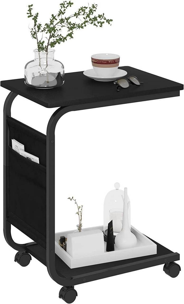 Woltu Couchtisch (1-St), mit 2 Ablagen 1 Seitentasche auf Rollen günstig online kaufen