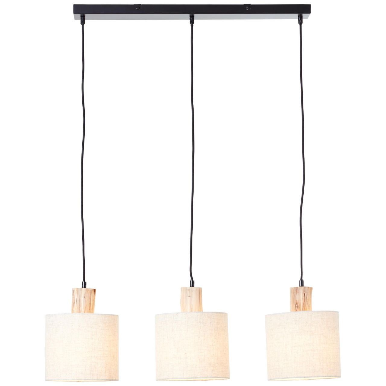 Brilliant Pendelleuchte 3x A60, E27, Pia, 40W schwarz/natur, 3flg Balken Lampe, Pendelleuchte Pia