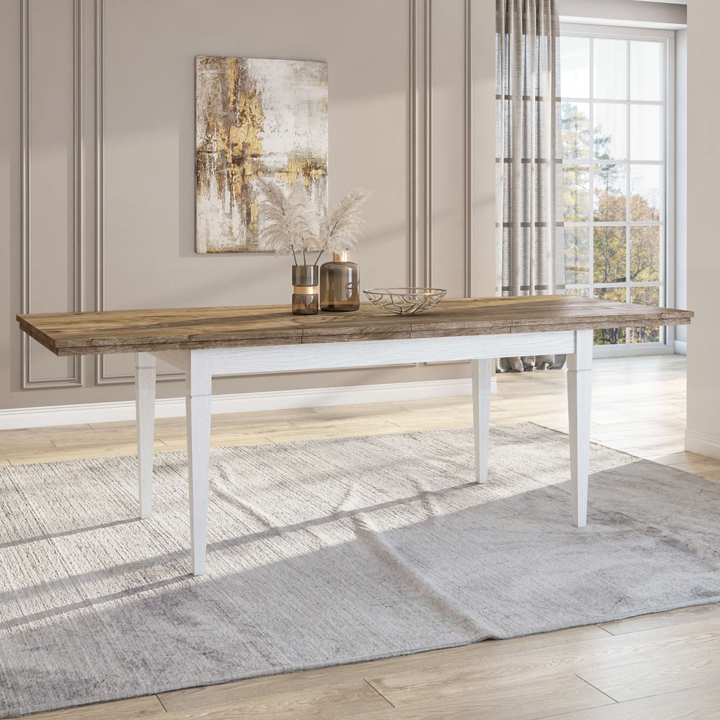 Stylefy Esstisch Elvira rechteckig, viel Lefkas Weiß Tisch), Design - Modern Eiche (Esstisch, Stauraum, ausziehbar