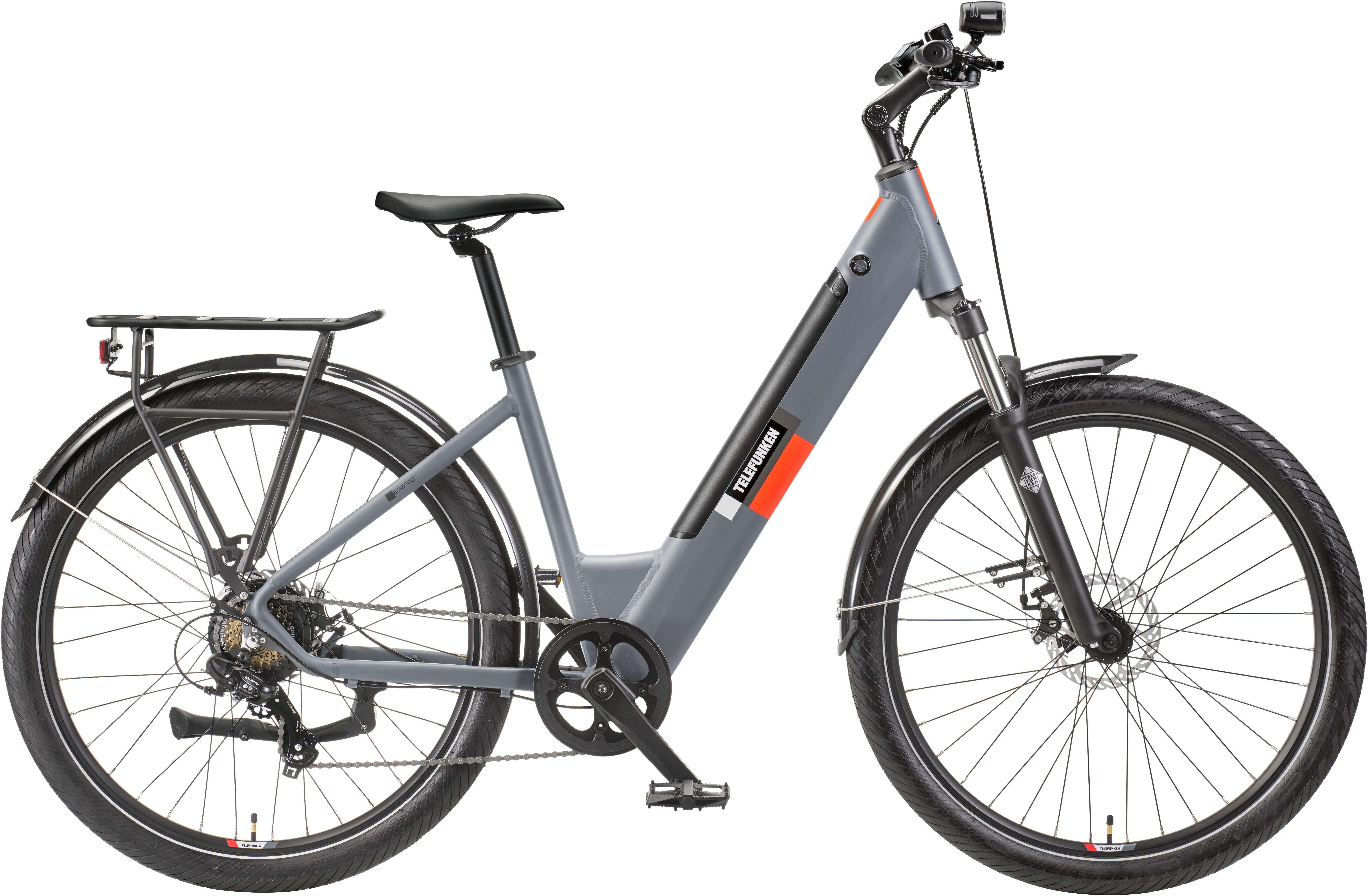 Telefunken E-Bike Cityrad E-City SUV300, 7 Gang Shimano Tourney Schaltwerk, Kettenschaltung, Heckmotor, 468 Wh, Pedelec, Elektrofahrrad, Damen u. Herren, innerhalb StVZO, 27,5 Zoll